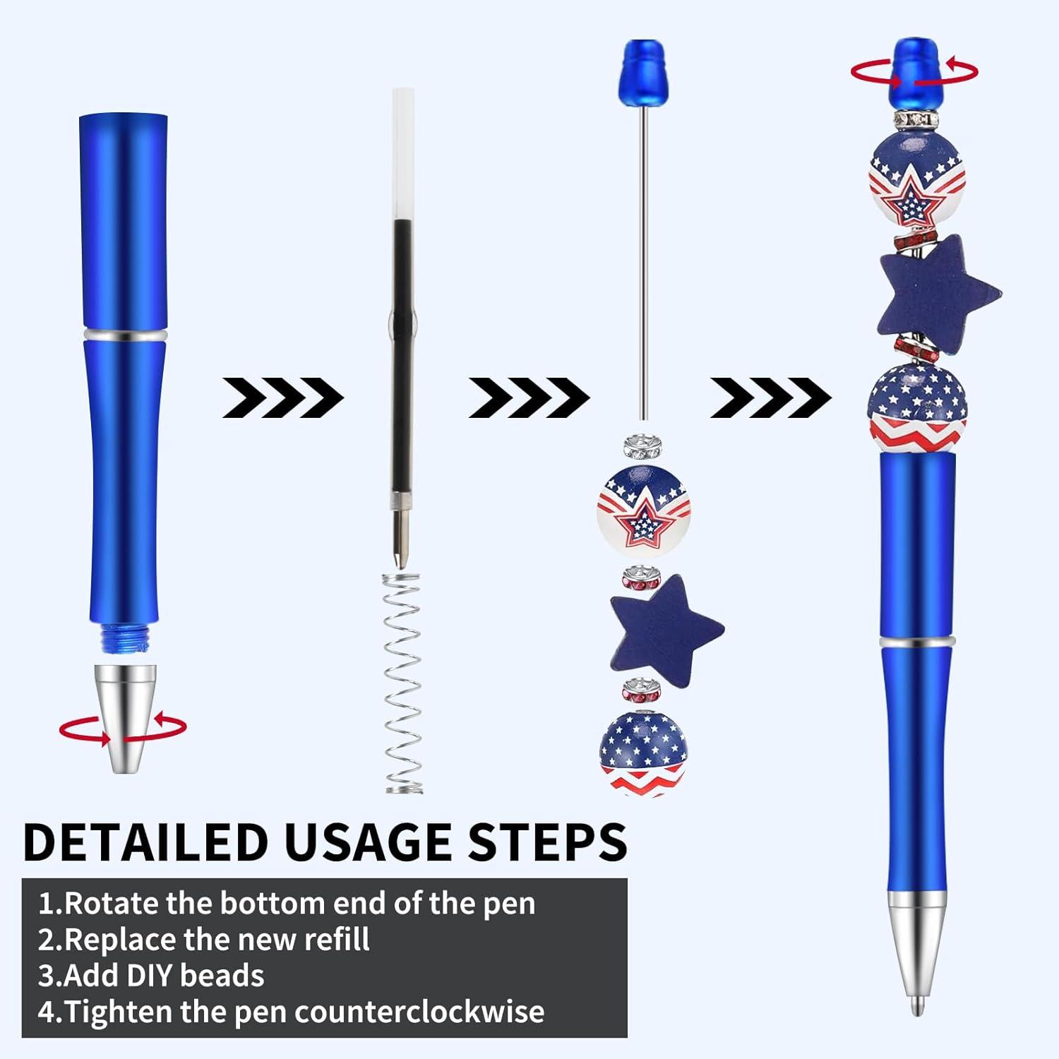 imageWhaline 24Pcs Beadable Pen Black Gold Silver Bead Ballpoint Pen Gel Ink Pen Retractable Writing Pens with Extra Refills for DIY Crafts Office School Gifts Party SuppliesRed Blue Silver