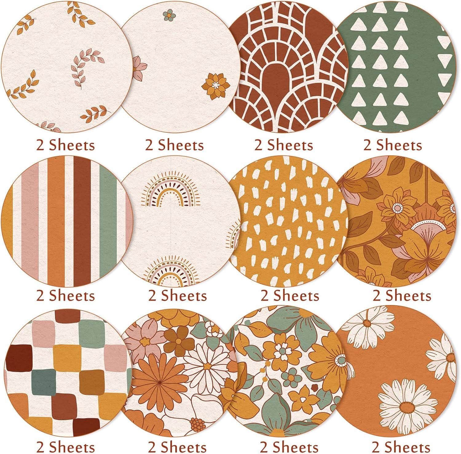 imageWhaline 24Pcs Floral Pattern Paper 30x30cm Retro Boho Rainbow DoubleSided Scrapbook Paper Hippie Groovy Craft Papers Folded Flat for DIY Background Card Making Photo Album Junk Journal Decoration