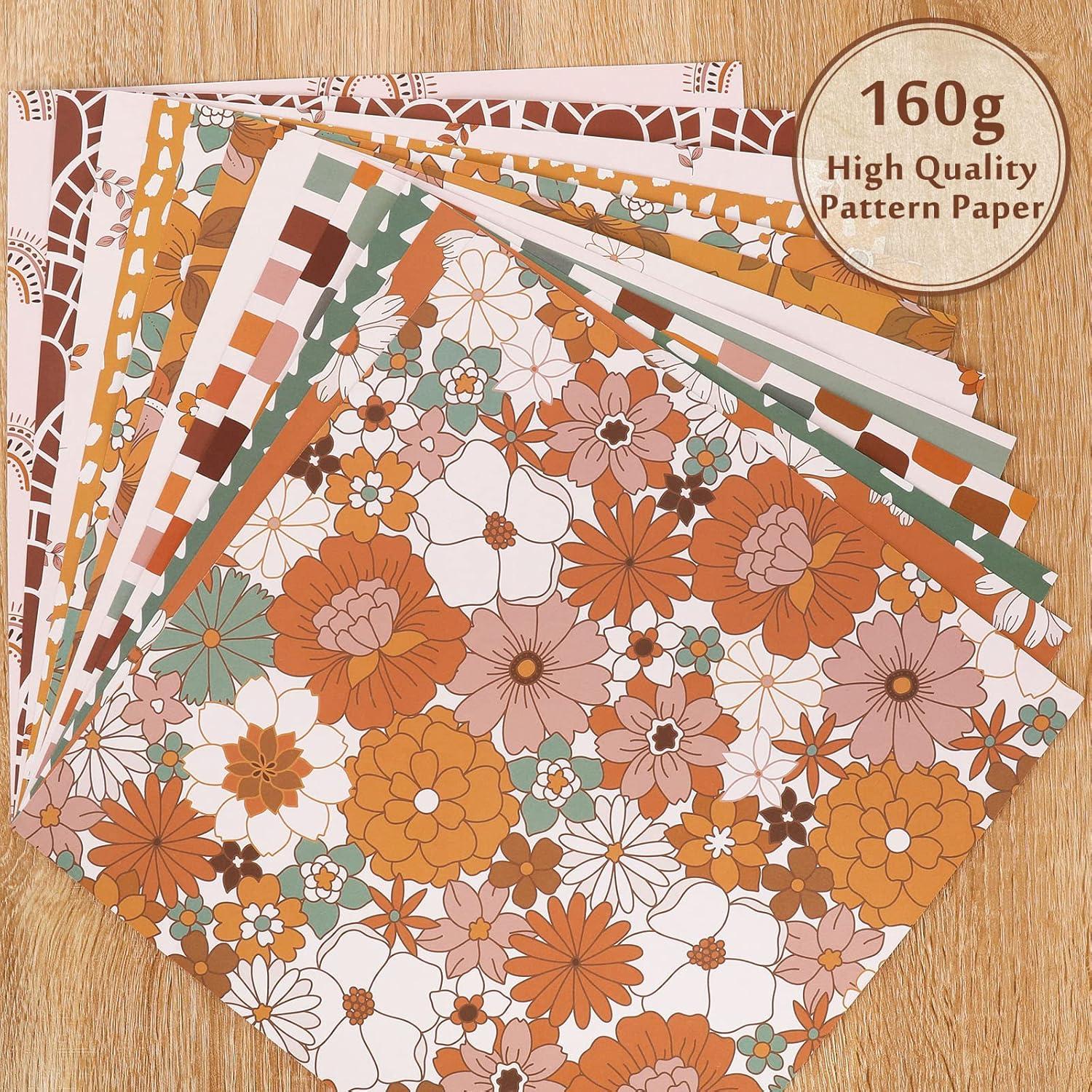 imageWhaline 24Pcs Floral Pattern Paper 30x30cm Retro Boho Rainbow DoubleSided Scrapbook Paper Hippie Groovy Craft Papers Folded Flat for DIY Background Card Making Photo Album Junk Journal Decoration