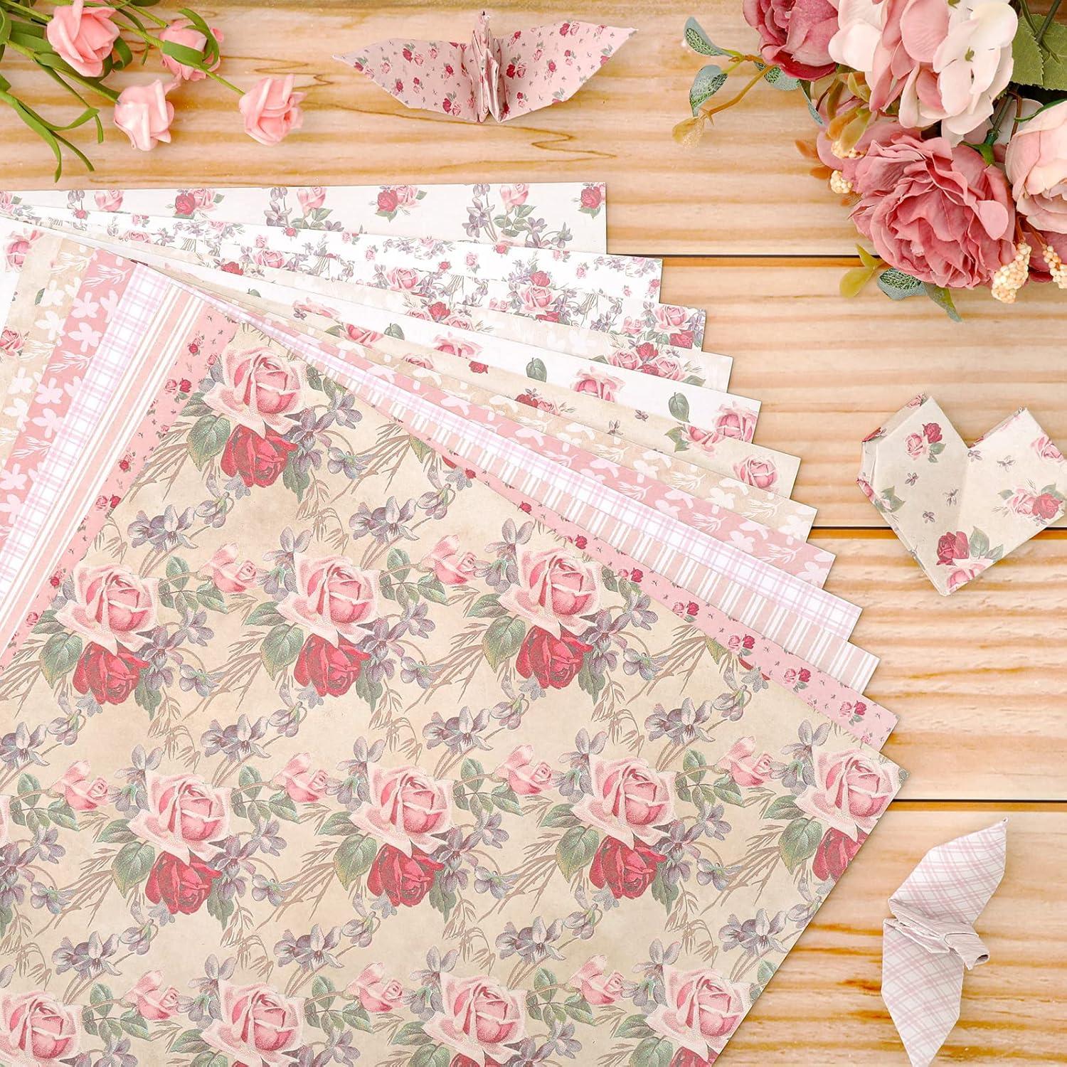 imageWhaline 24Pcs Spring Floral Pattern Paper Pink DoubleSided Scrapbook Paper 12 Designs Collection Decorative Craft Folded Flat for Card Making Scrapbook Photo Album Decor 118 x 118inch