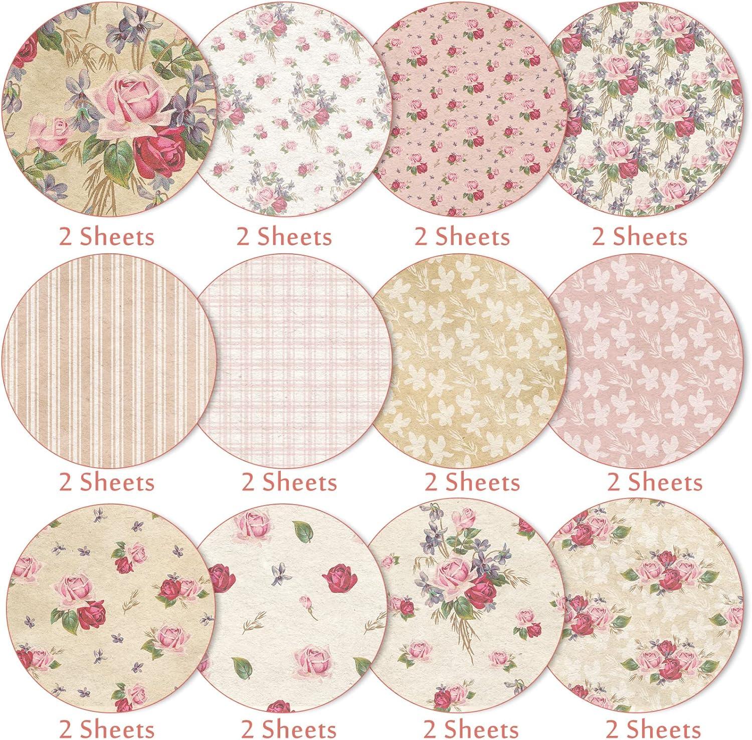 imageWhaline 24Pcs Spring Floral Pattern Paper Pink DoubleSided Scrapbook Paper 12 Designs Collection Decorative Craft Folded Flat for Card Making Scrapbook Photo Album Decor 118 x 118inch