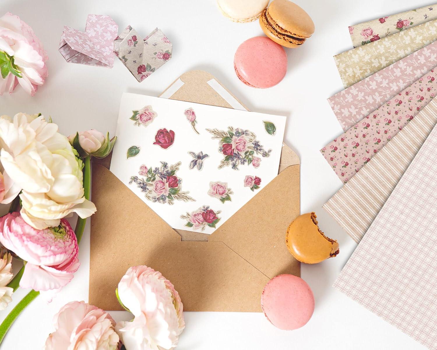 imageWhaline 24Pcs Spring Floral Pattern Paper Pink DoubleSided Scrapbook Paper 12 Designs Collection Decorative Craft Folded Flat for Card Making Scrapbook Photo Album Decor 118 x 118inch