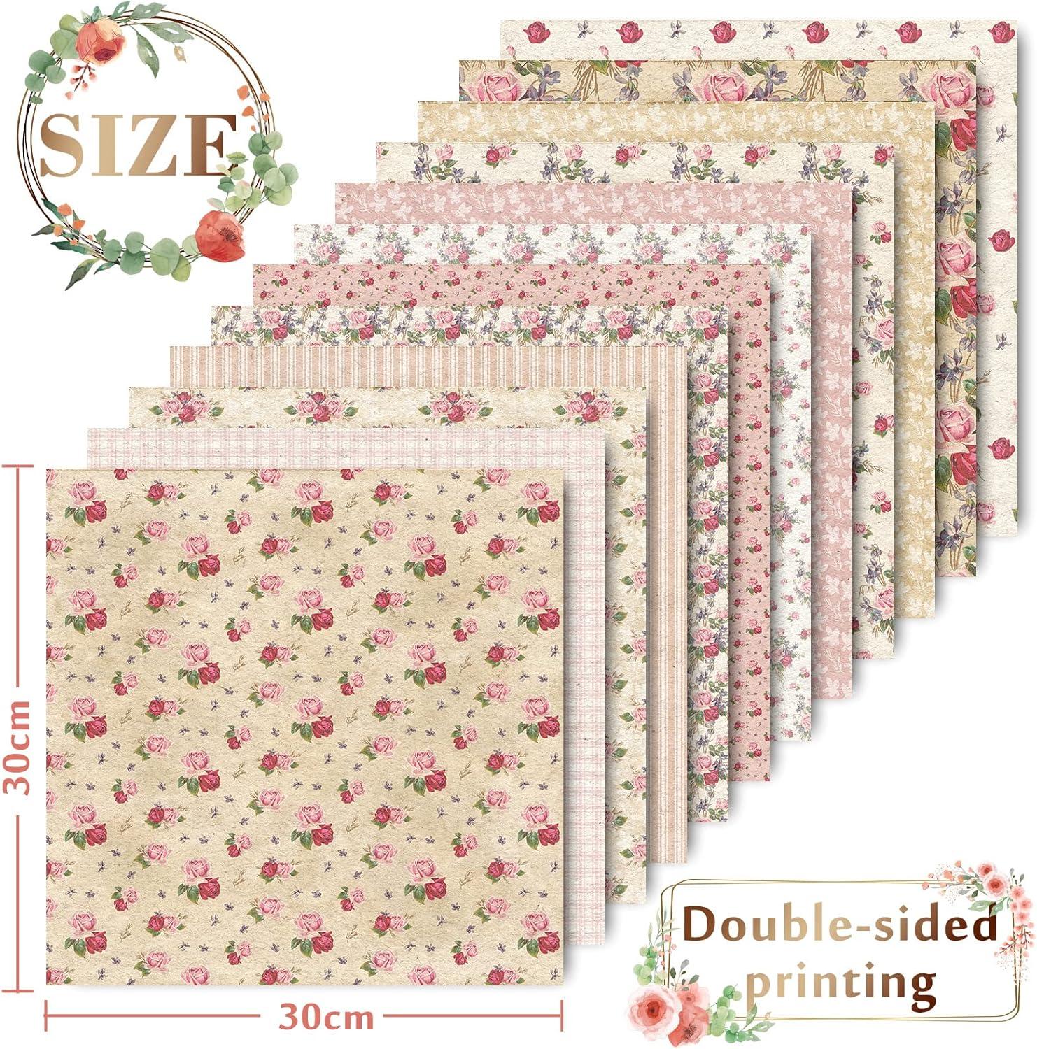 imageWhaline 24Pcs Spring Floral Pattern Paper Pink DoubleSided Scrapbook Paper 12 Designs Collection Decorative Craft Folded Flat for Card Making Scrapbook Photo Album Decor 118 x 118inch