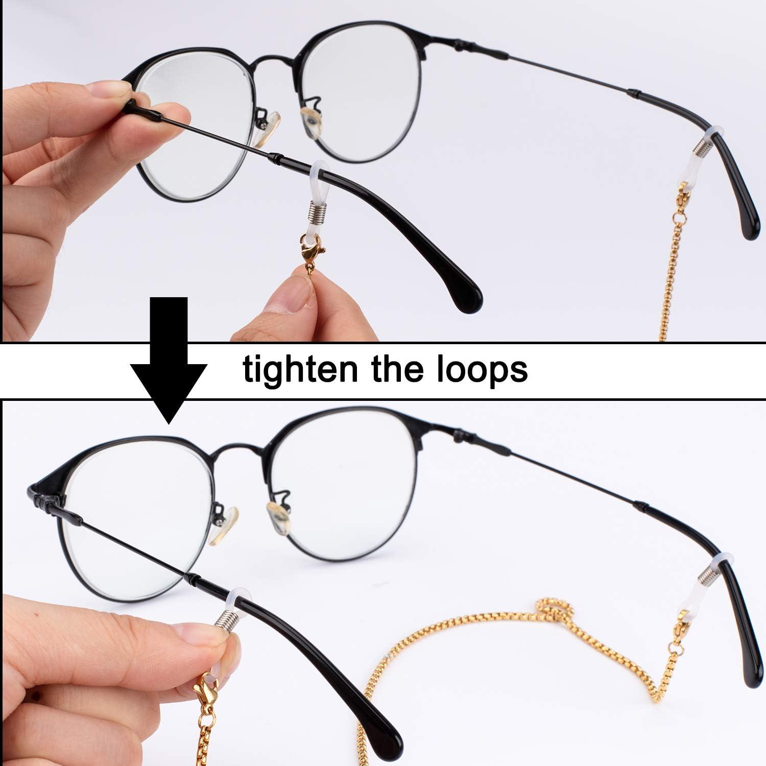 imageWhaline 3 Pieces Eyeglasses Chain Sunglass Neck Strap Holder with 6 Pcs Adjustable Rubber Ends ConnectorsGolden Silver Black