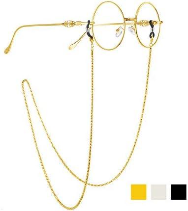 imageWhaline 3 Pieces Eyeglasses Chain Sunglass Neck Strap Holder with 6 Pcs Adjustable Rubber Ends ConnectorsGolden Silver Black