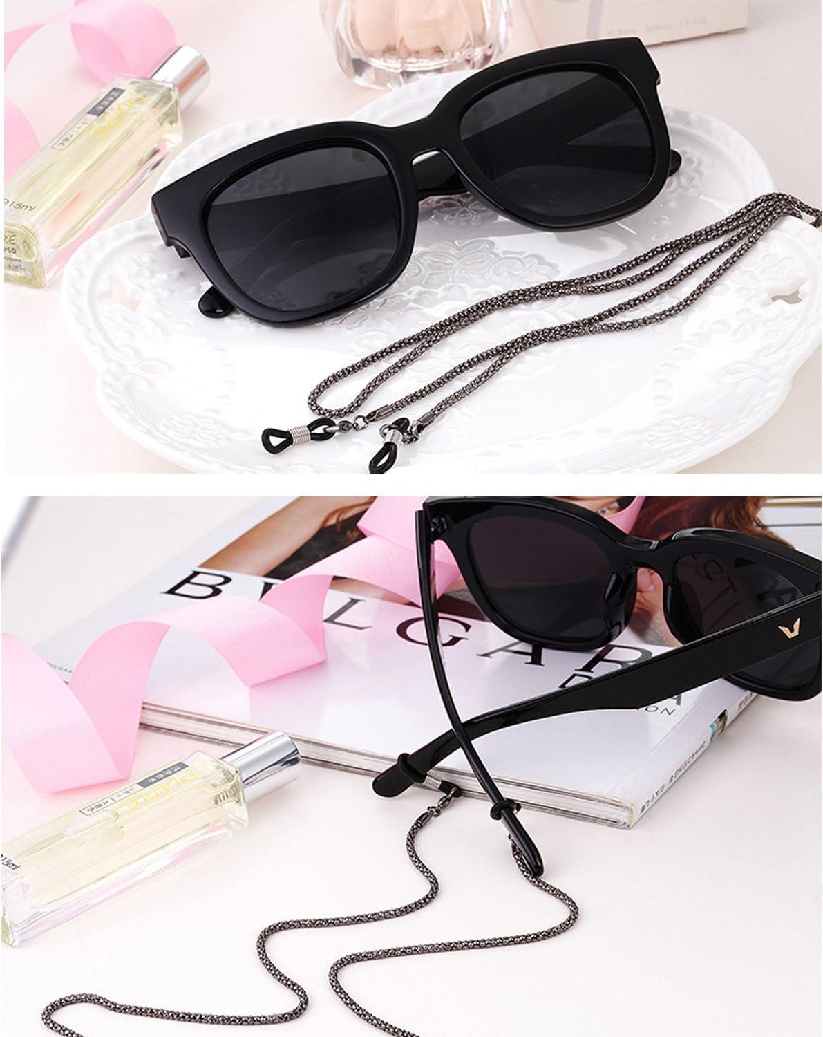 imageWhaline 3 Pieces Eyeglasses Chain Sunglass Neck Strap Holder with 6 Pcs Adjustable Rubber Ends ConnectorsGolden Silver Black