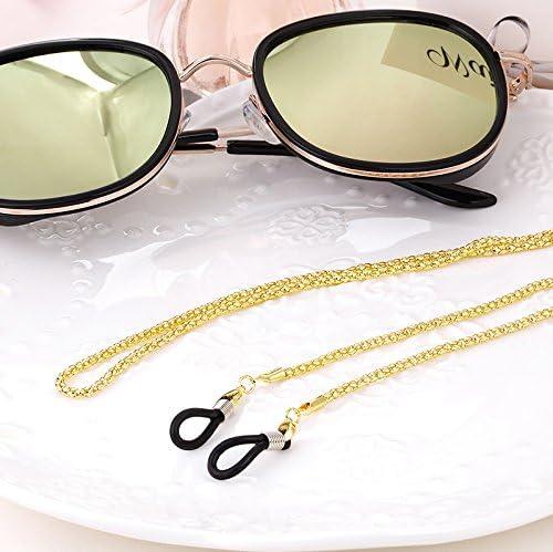 imageWhaline 3 Pieces Eyeglasses Chain Sunglass Neck Strap Holder with 6 Pcs Adjustable Rubber Ends ConnectorsGolden Silver Black