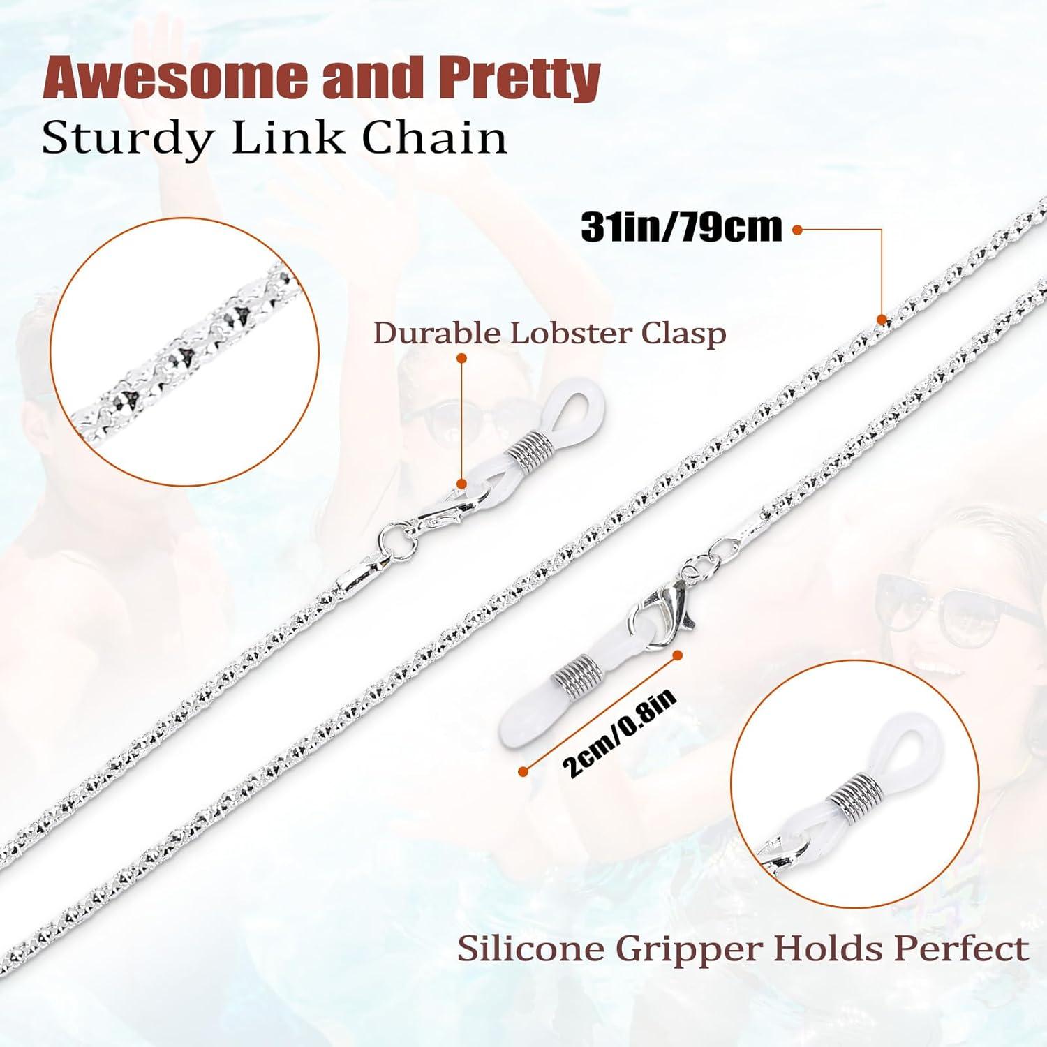 imageWhaline 3 Pieces Eyeglasses Chain Sunglass Neck Strap Holder with 6 Pcs Adjustable Rubber Ends ConnectorsSilver Rose Gold Black