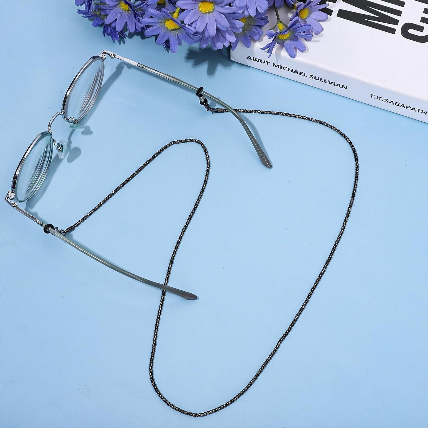 imageWhaline 3 Pieces Eyeglasses Chain Sunglass Neck Strap Holder with 6 Pcs Adjustable Rubber Ends ConnectorsSilver Rose Gold Black