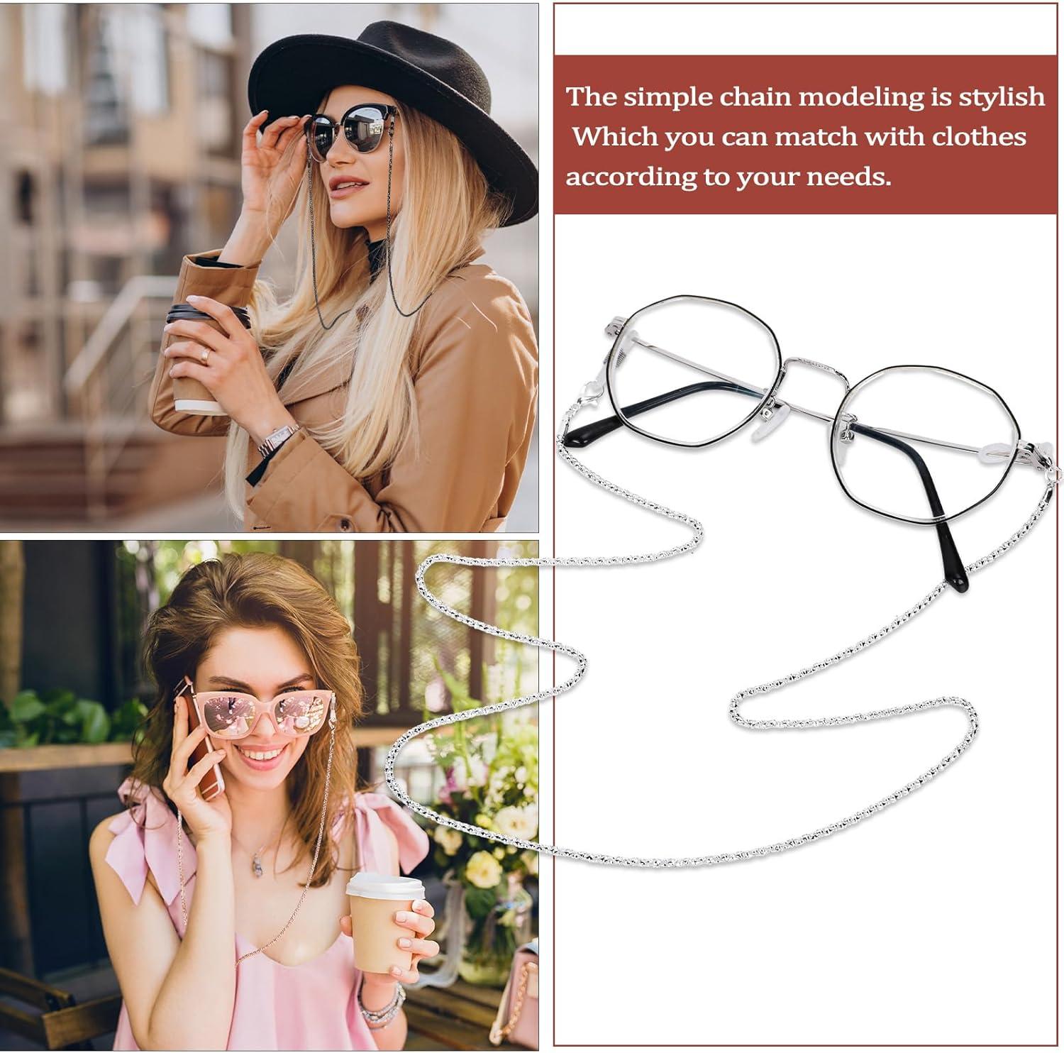 imageWhaline 3 Pieces Eyeglasses Chain Sunglass Neck Strap Holder with 6 Pcs Adjustable Rubber Ends ConnectorsSilver Rose Gold Black