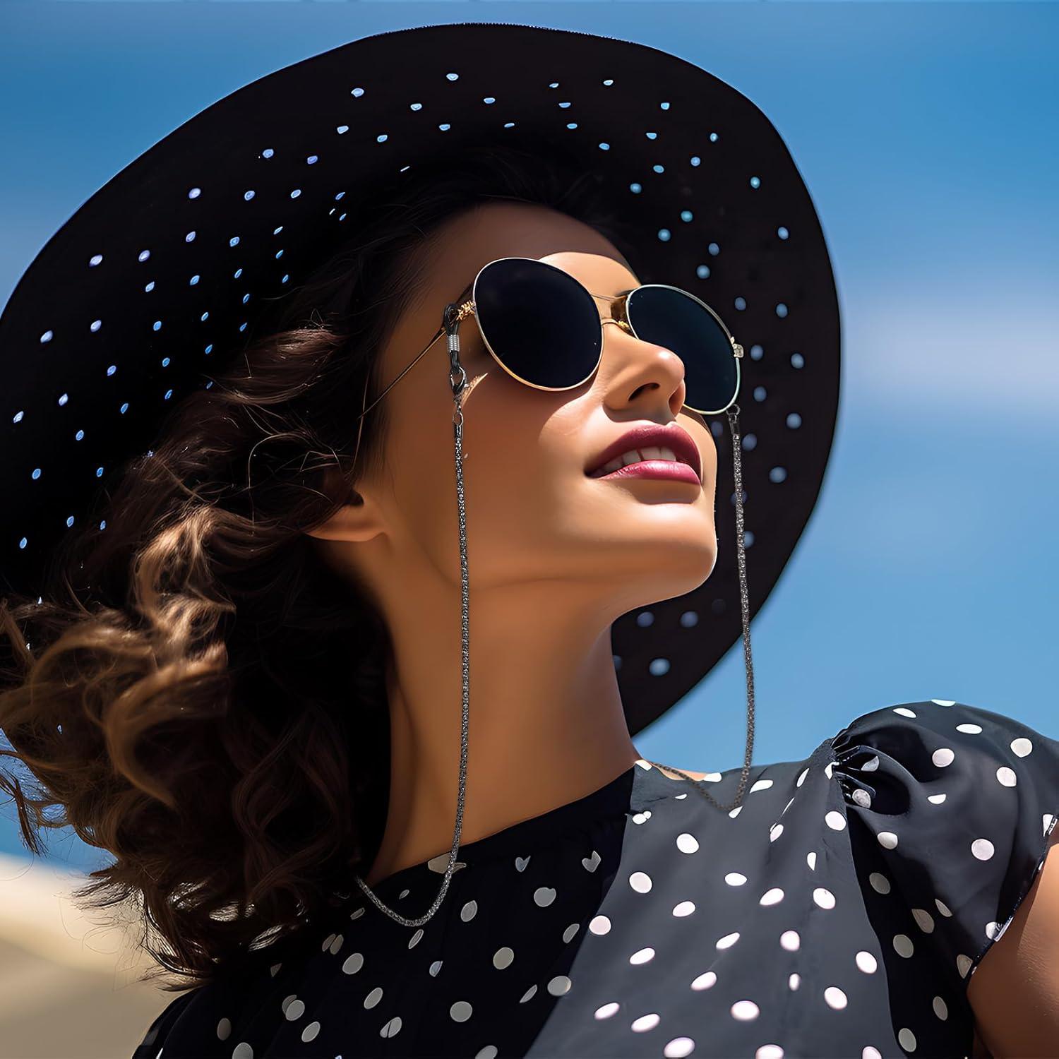 imageWhaline 3 Pieces Eyeglasses Chain Sunglass Neck Strap Holder with 6 Pcs Adjustable Rubber Ends ConnectorsSilver Rose Gold Black