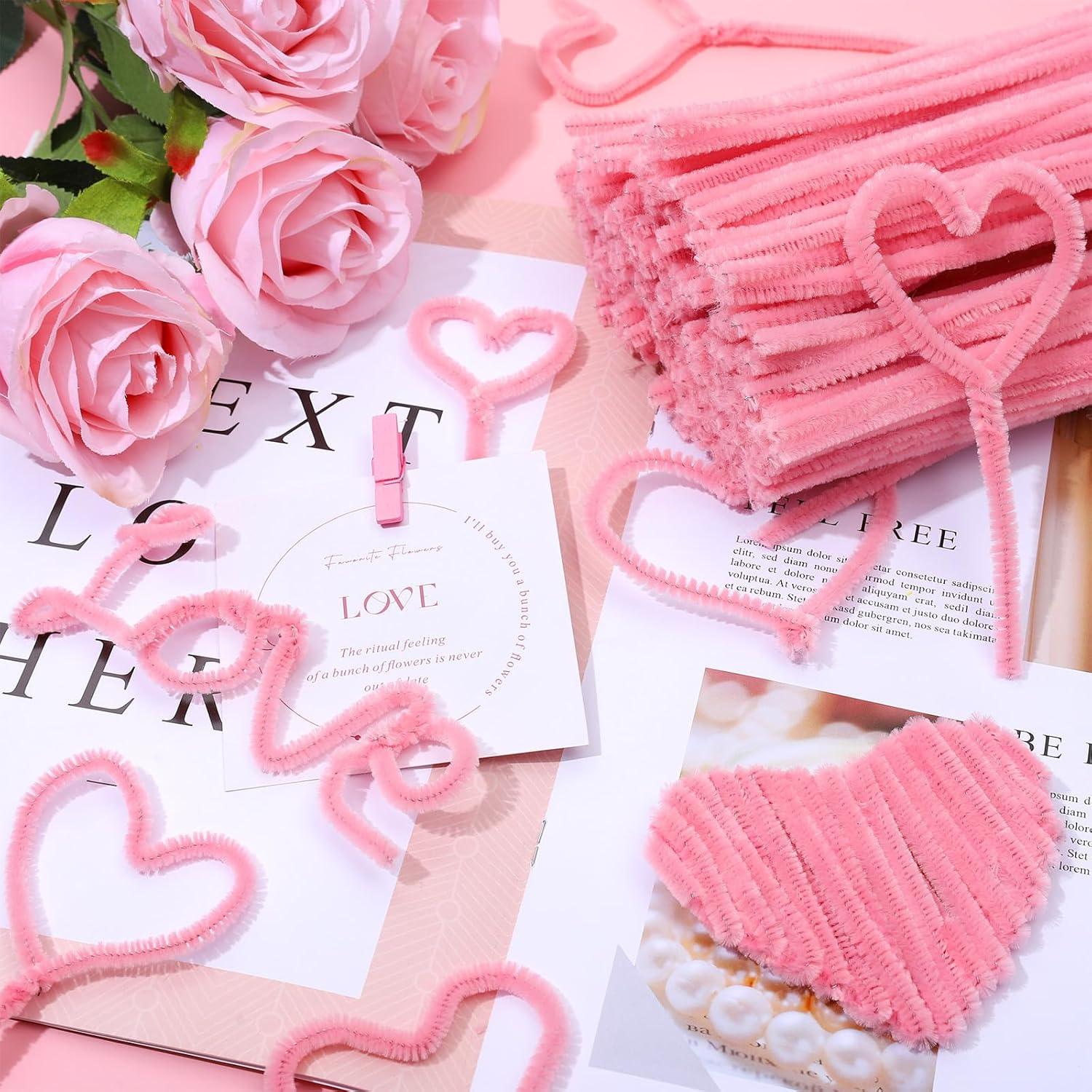 imageWhaline 300Pcs Pink Pipe Cleaners Blush Pink Chenille Stems Light Toned Decorative DIY Craft Set for Holiday Art Party Decor 12 x 02 InchBlush Pink