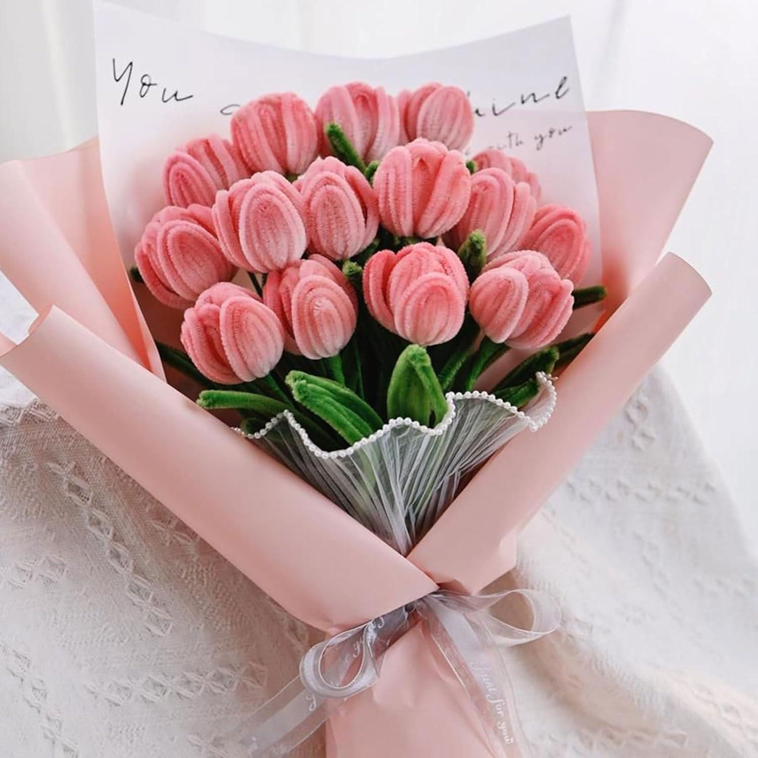 imageWhaline 300Pcs Pink Pipe Cleaners Blush Pink Chenille Stems Light Toned Decorative DIY Craft Set for Holiday Art Party Decor 12 x 02 InchLight Pink