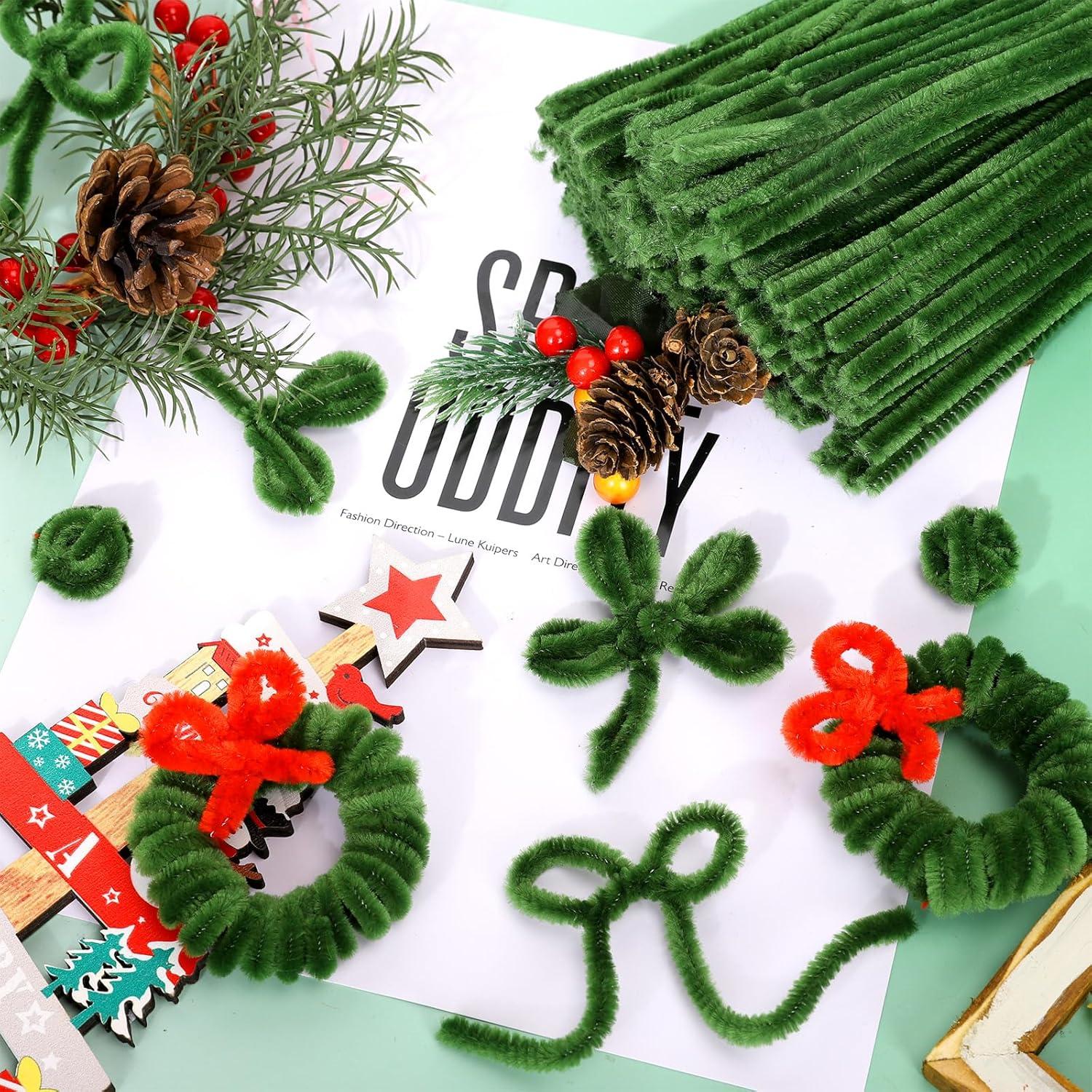 imageWhaline 300Pcs Pink Pipe Cleaners Blush Pink Chenille Stems Light Toned Decorative DIY Craft Set for Holiday Art Party Decor 12 x 02 InchOlive Green