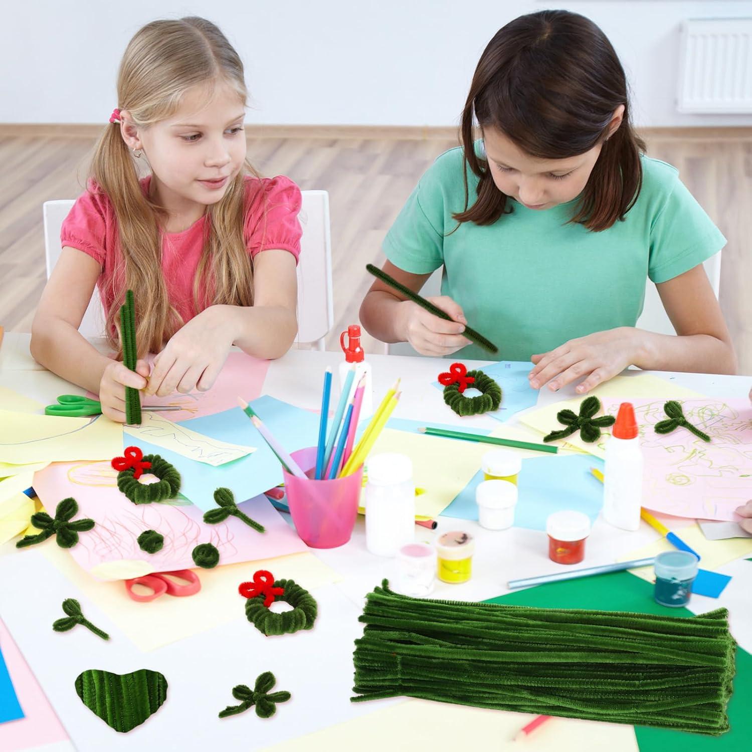 imageWhaline 300Pcs Pink Pipe Cleaners Blush Pink Chenille Stems Light Toned Decorative DIY Craft Set for Holiday Art Party Decor 12 x 02 InchOlive Green