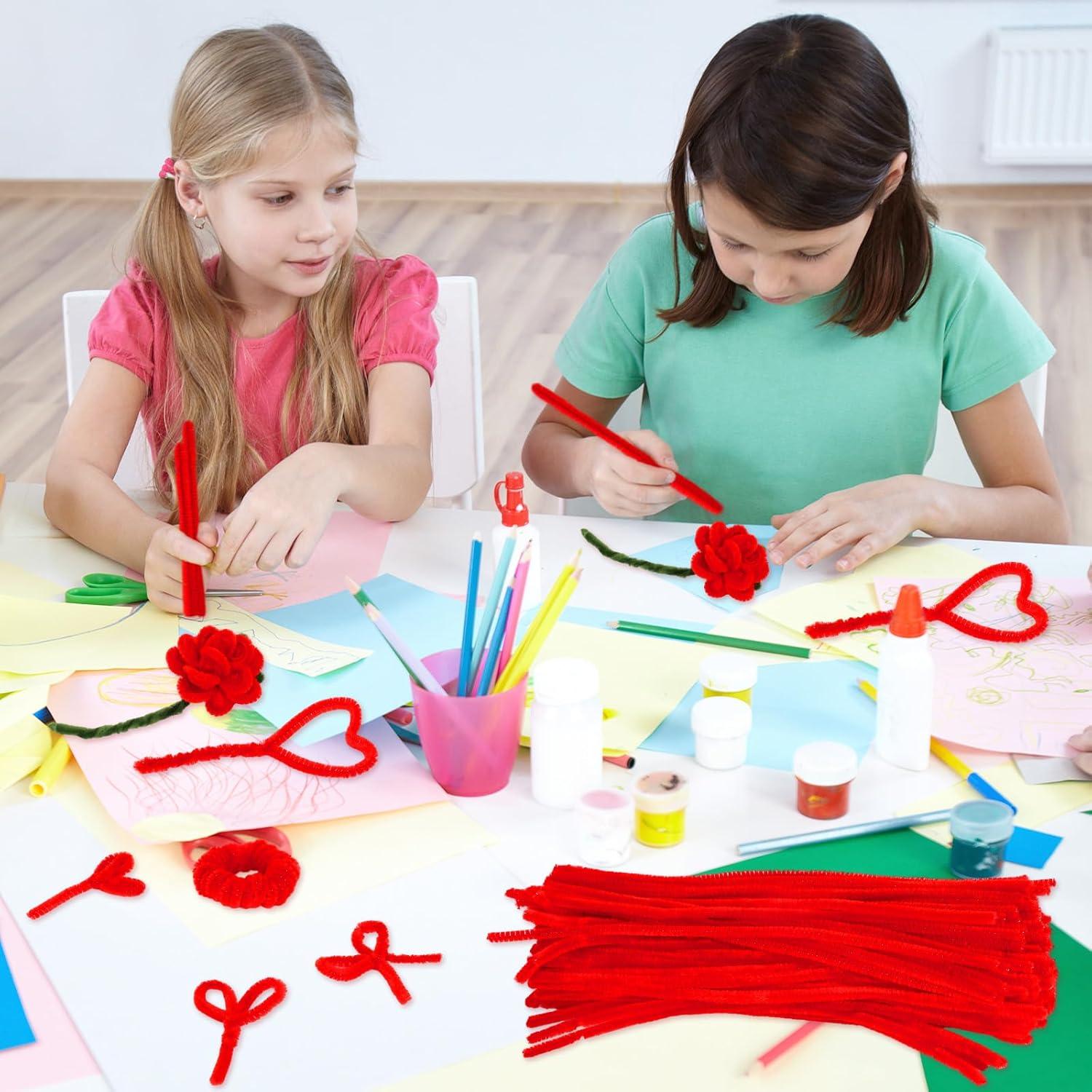 imageWhaline 300Pcs Pink Pipe Cleaners Blush Pink Chenille Stems Light Toned Decorative DIY Craft Set for Holiday Art Party Decor 12 x 02 InchRed