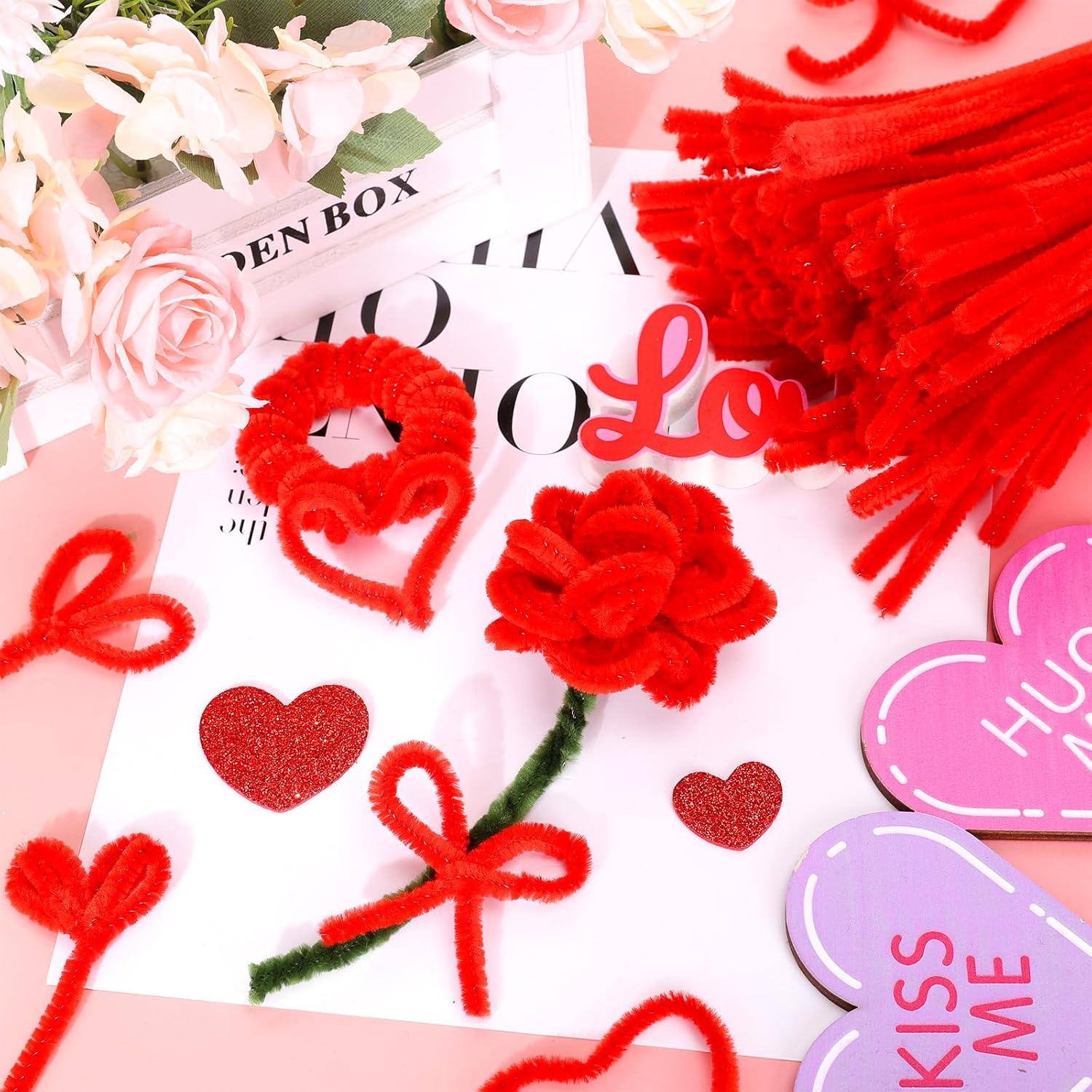 imageWhaline 300Pcs Pink Pipe Cleaners Blush Pink Chenille Stems Light Toned Decorative DIY Craft Set for Holiday Art Party Decor 12 x 02 InchRed