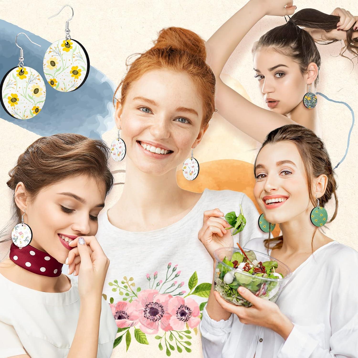 imageWhaline 30Pcs Sublimation Blank Earrings Round MDF Board White Earrings Heat Transfer Earrings Unfinished Wood Earring for Jewelry DIY Making Crafts Supplies