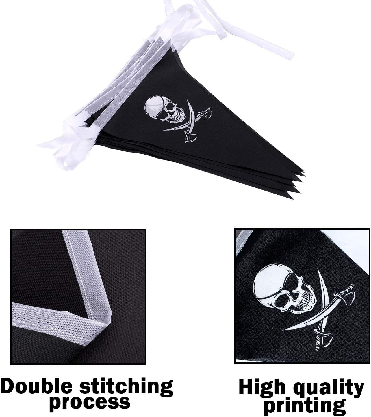 imageWhaline 315ft Halloween Jolly Roger Banner Skull Pirate Flags 30Pcs Triangle Flags Bunting for Halloween Party Pirate Party and Outdoor Decoration Vivid Color and UV Fade Resistant
