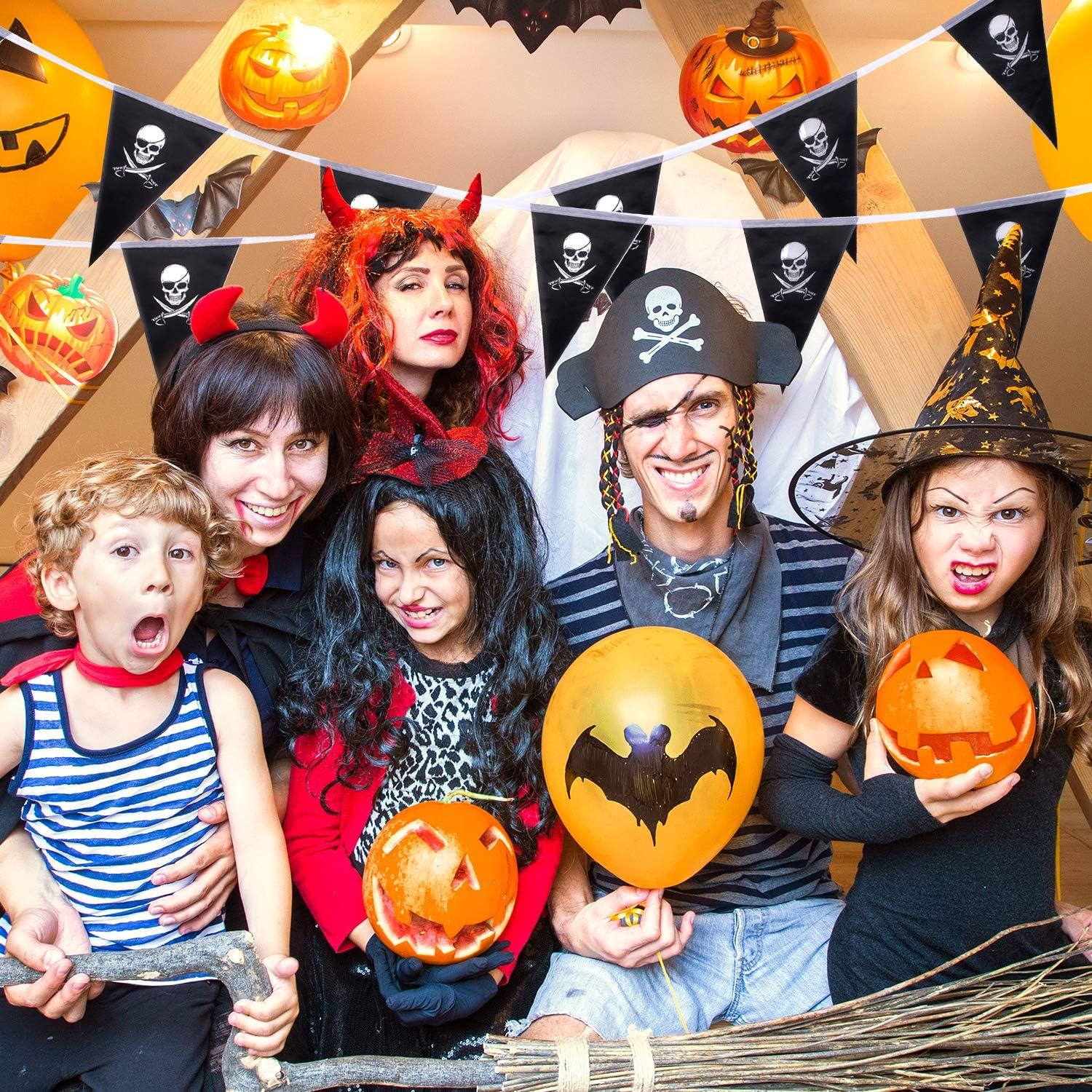 imageWhaline 315ft Halloween Jolly Roger Banner Skull Pirate Flags 30Pcs Triangle Flags Bunting for Halloween Party Pirate Party and Outdoor Decoration Vivid Color and UV Fade Resistant