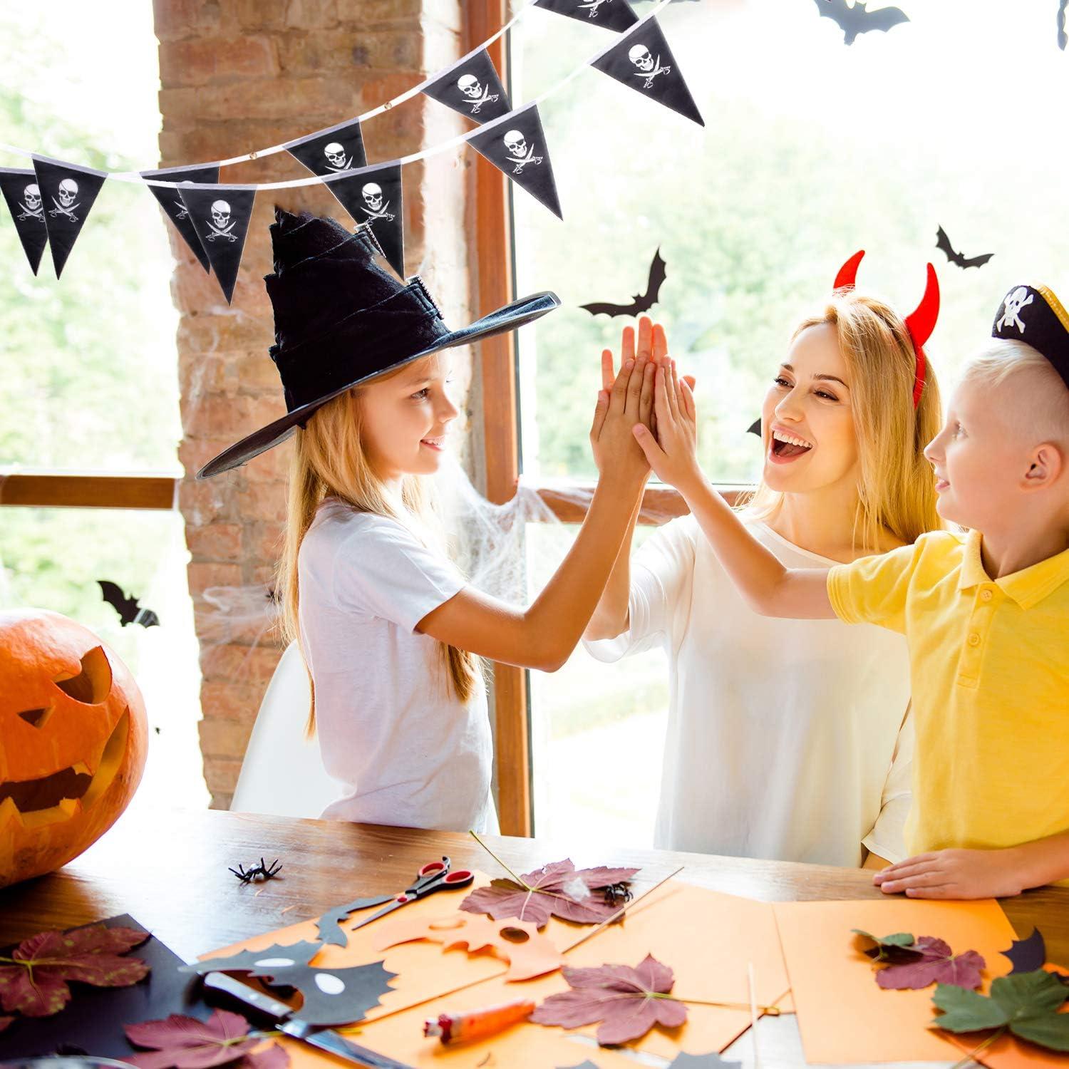 imageWhaline 315ft Halloween Jolly Roger Banner Skull Pirate Flags 30Pcs Triangle Flags Bunting for Halloween Party Pirate Party and Outdoor Decoration Vivid Color and UV Fade Resistant