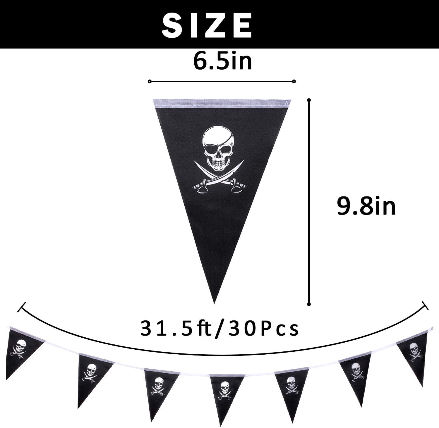 imageWhaline 315ft Halloween Jolly Roger Banner Skull Pirate Flags 30Pcs Triangle Flags Bunting for Halloween Party Pirate Party and Outdoor Decoration Vivid Color and UV Fade Resistant