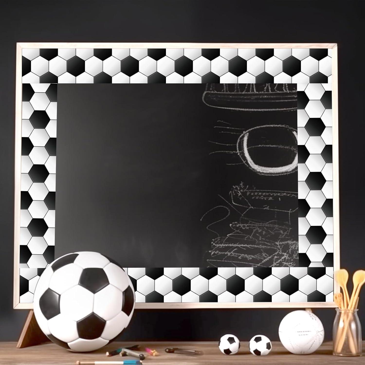 imageWhaline 328ft Baseball Bulletin Board Borders Sport Theme DieCut Bulletin Board Baseball Patterned Rolled Trim Border for Sport Party Back to School Classroom Office Chalkboard DecorationSoccer