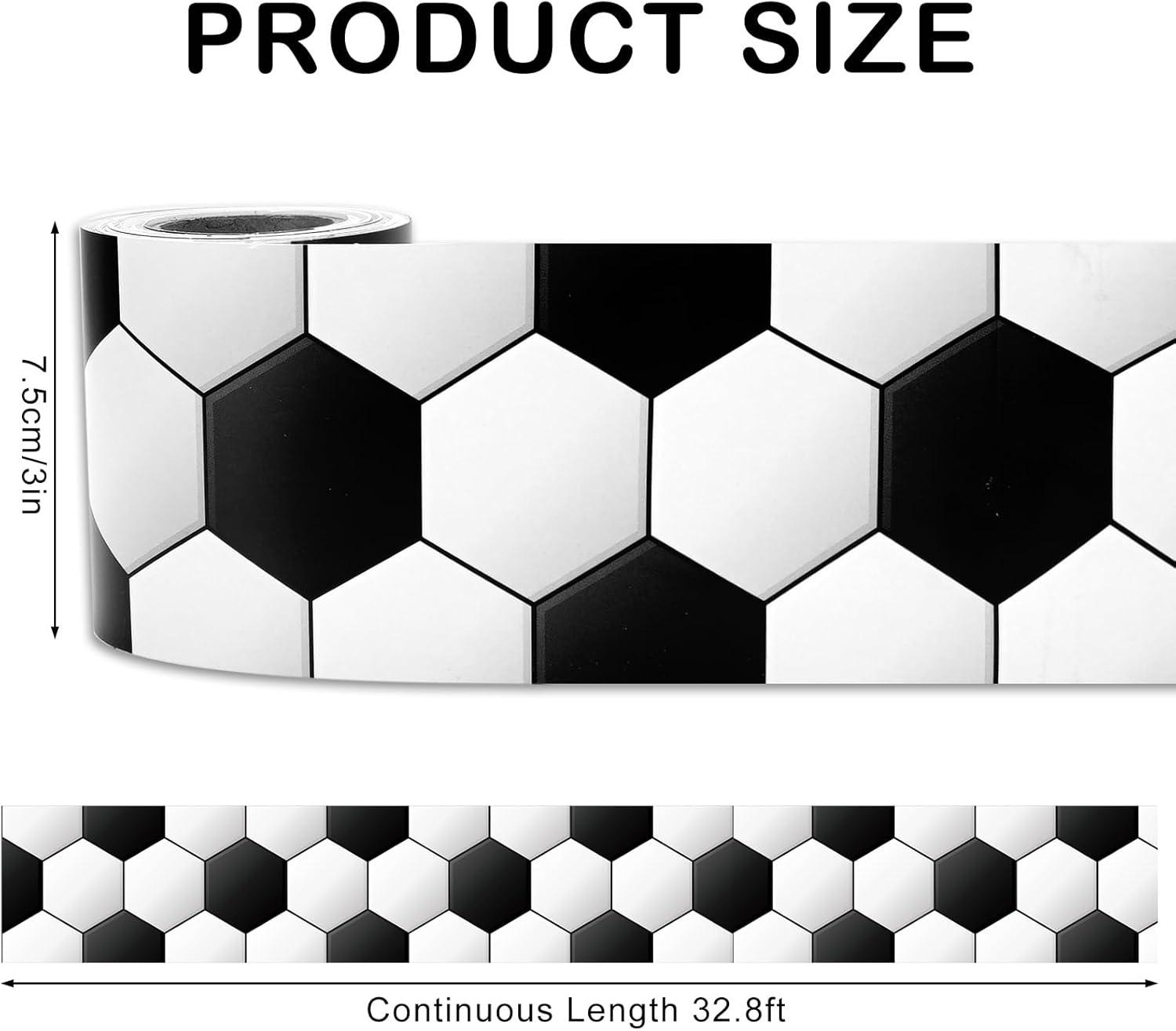 imageWhaline 328ft Baseball Bulletin Board Borders Sport Theme DieCut Bulletin Board Baseball Patterned Rolled Trim Border for Sport Party Back to School Classroom Office Chalkboard DecorationSoccer