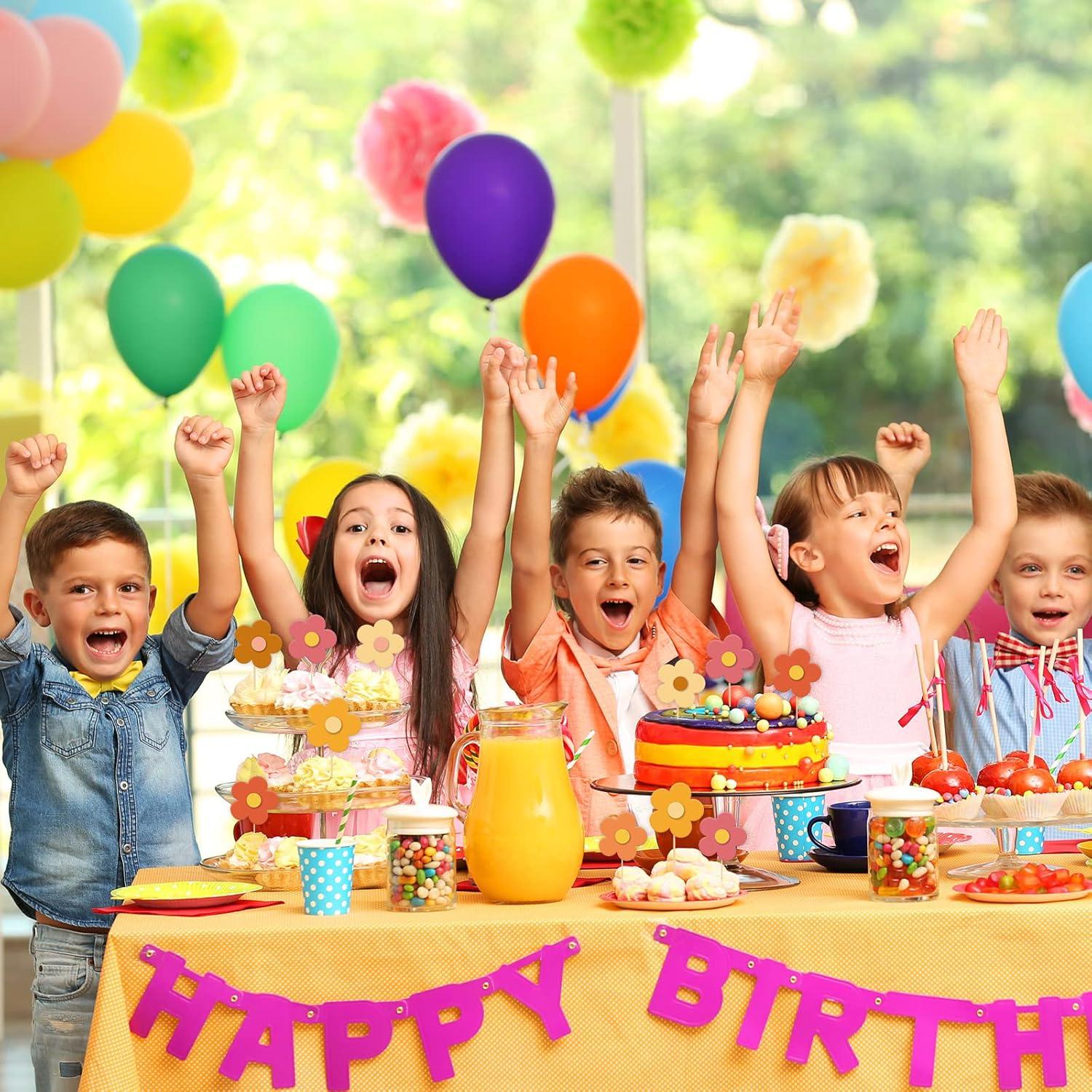 imageWhaline 32Pcs Groovy Retro Hipple Flower Cupcake Toppers 3D Colorful Pink Boho Cupcake Picks with Sticks Glue Point for Boho Party Supplies Cake DecorationsBoho Color