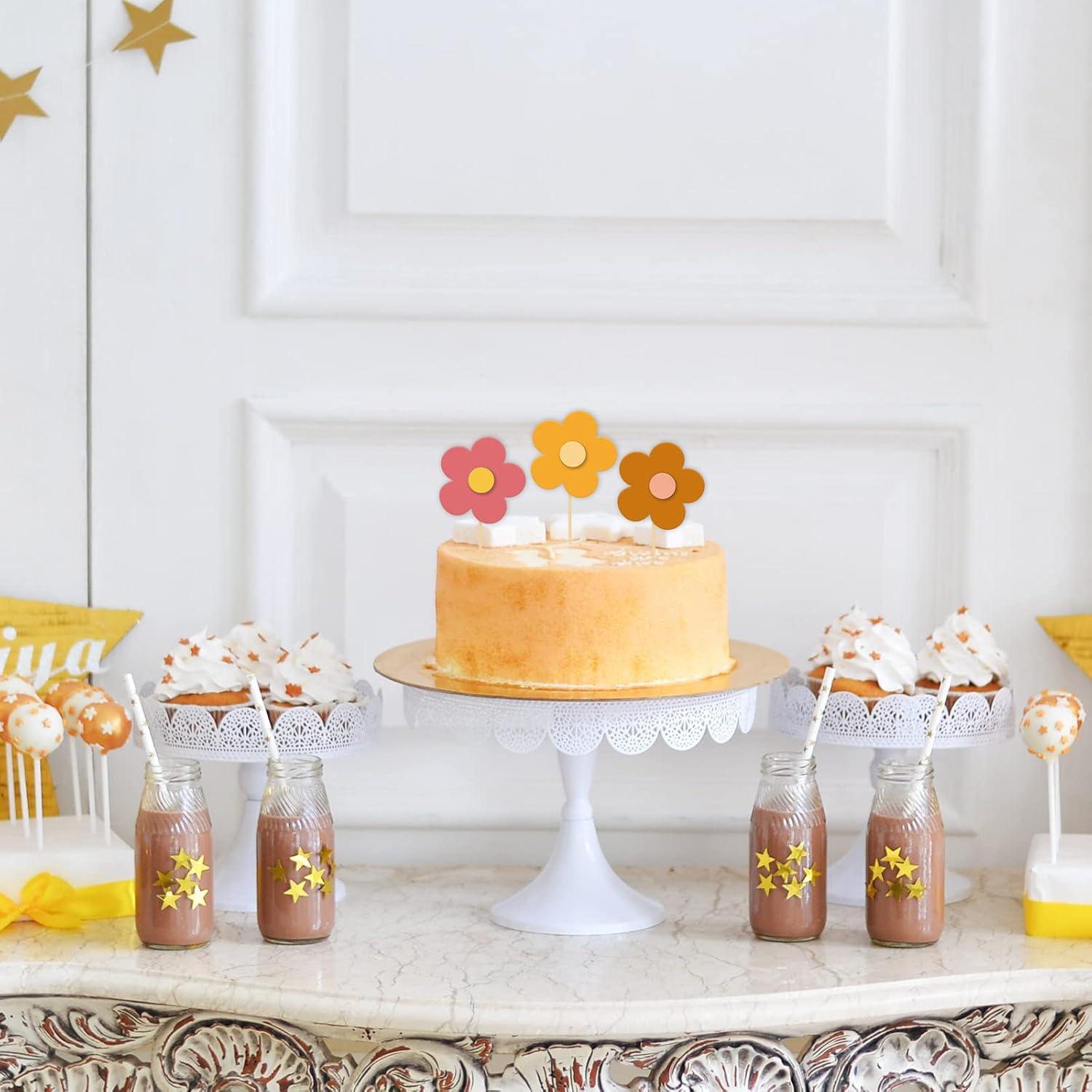 imageWhaline 32Pcs Groovy Retro Hipple Flower Cupcake Toppers 3D Colorful Pink Boho Cupcake Picks with Sticks Glue Point for Boho Party Supplies Cake DecorationsBoho Color