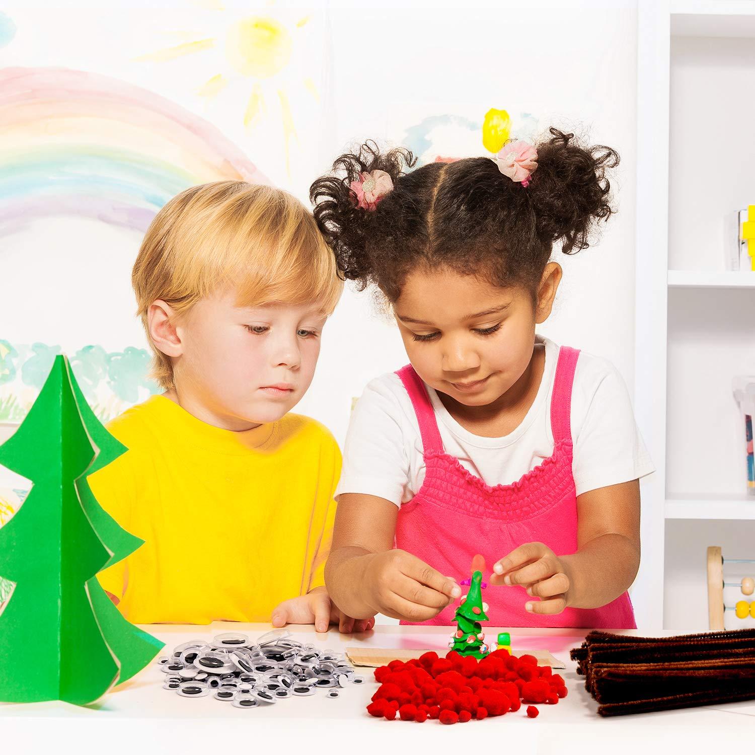 imageWhaline 350 Pcs Christmas Pipe Cleaners Set Including 100 Pcs Brown Craft Chenille Stems 100 Pcs Multi Sized Wiggle Googly Eyes and 150 Pcs Pompoms for Christmas Craft Party DIY Art Supplies