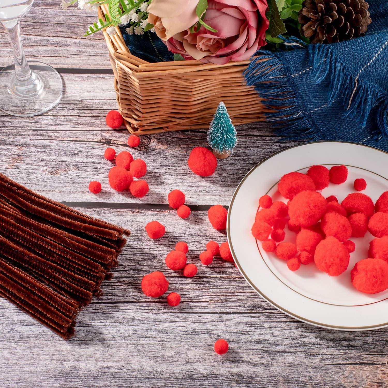 imageWhaline 350 Pcs Christmas Pipe Cleaners Set Including 100 Pcs Brown Craft Chenille Stems 100 Pcs Multi Sized Wiggle Googly Eyes and 150 Pcs Pompoms for Christmas Craft Party DIY Art Supplies