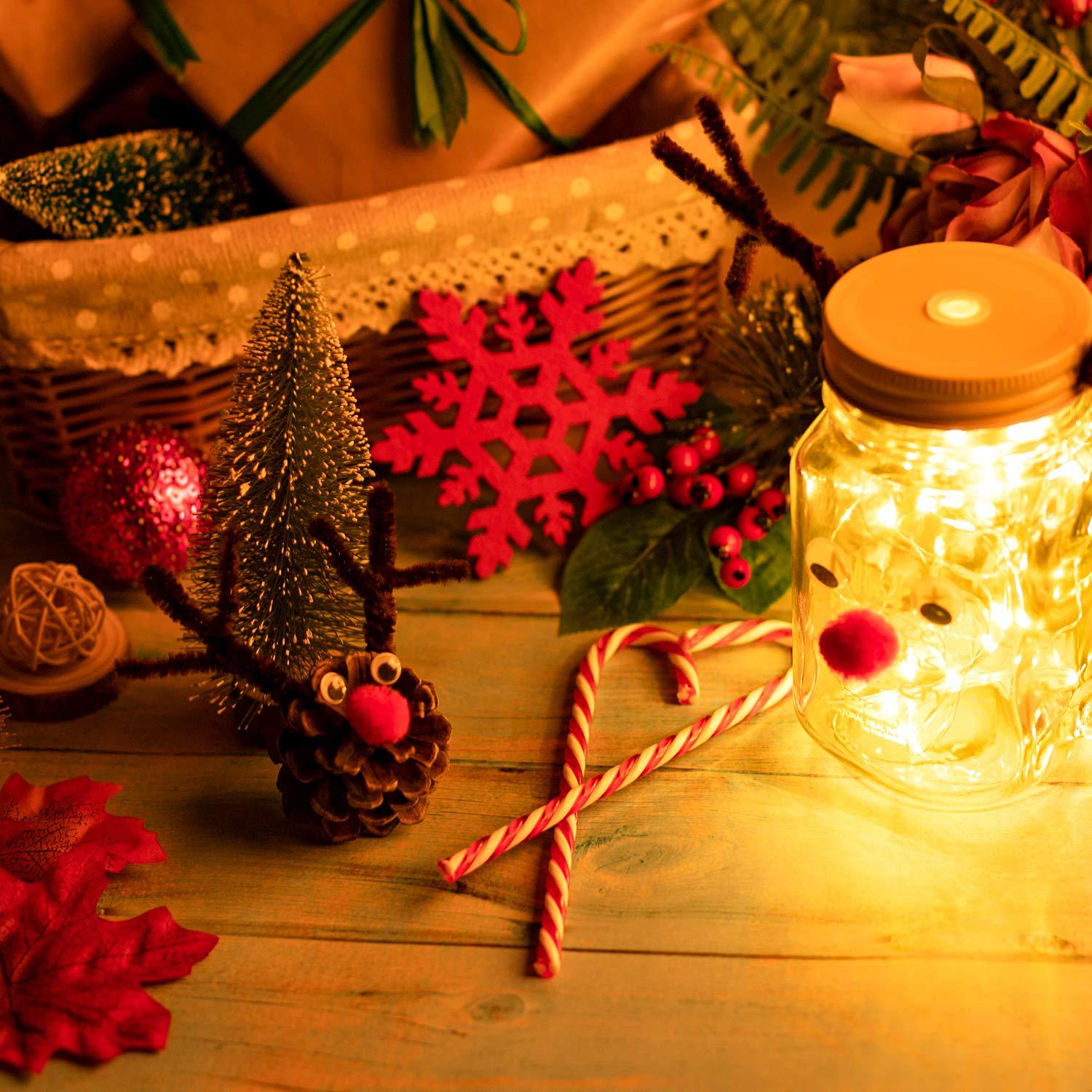 imageWhaline 350 Pcs Christmas Pipe Cleaners Set Including 100 Pcs Brown Craft Chenille Stems 100 Pcs Multi Sized Wiggle Googly Eyes and 150 Pcs Pompoms for Christmas Craft Party DIY Art Supplies