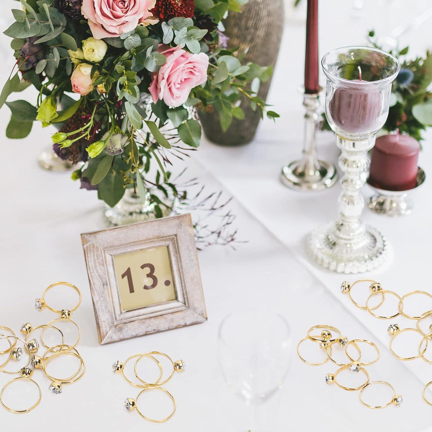 imageWhaline 36 Packs Diamond Engagement Rings Bridal Shower Rings for Wedding Table Decorations Party Supply Favor Accents Cupcake ToppersGold