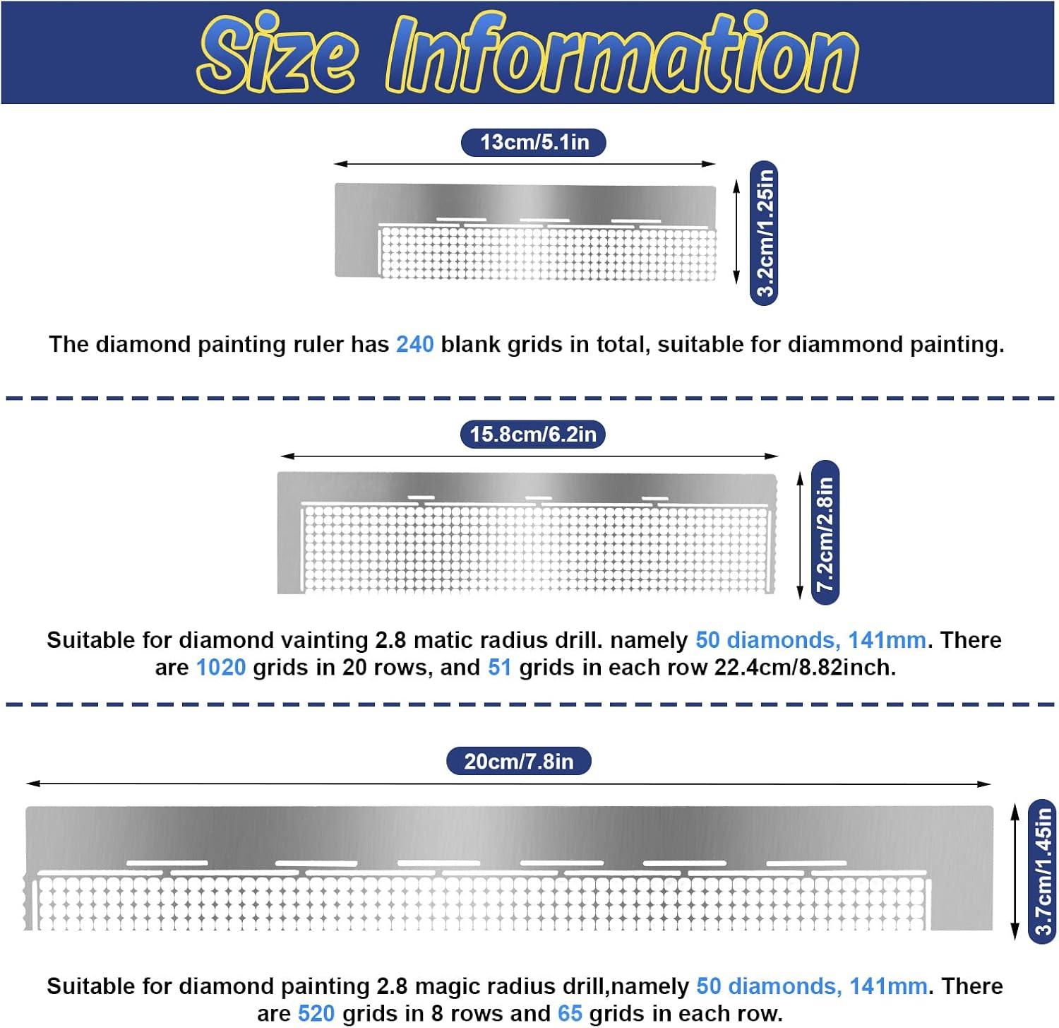 imageWhaline 3Pcs Stainless Diamond Pasted Drawing Ruler Steel 5D Drawing Mesh Ruler with Fix Tools 240 520 1020 Blank Grids for Full Drill or Partial Drills DIY Art Crafts Diamond Painting Kits
