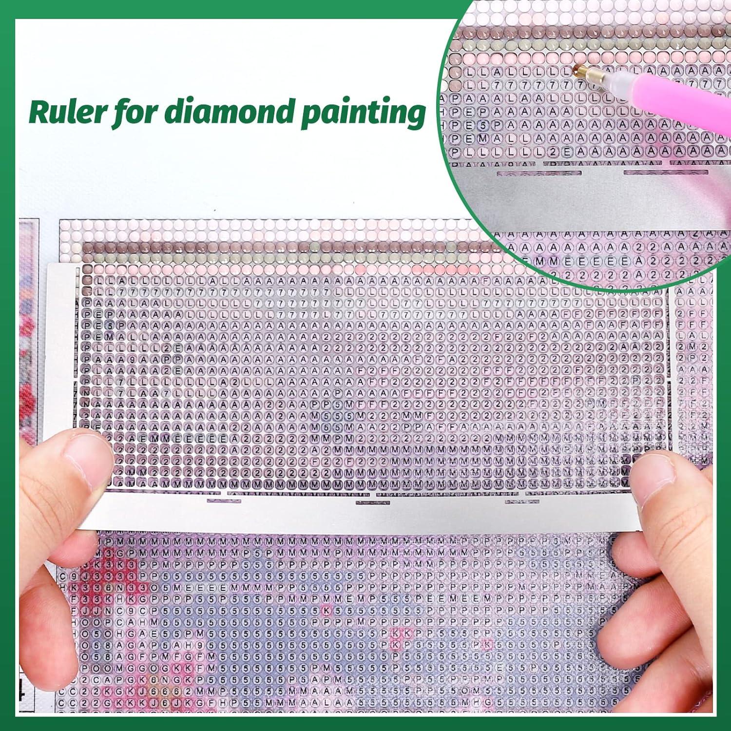 imageWhaline 3Pcs Stainless Diamond Pasted Drawing Ruler Steel 5D Drawing Mesh Ruler with Fix Tools 240 520 1020 Blank Grids for Full Drill or Partial Drills DIY Art Crafts Diamond Painting Kits