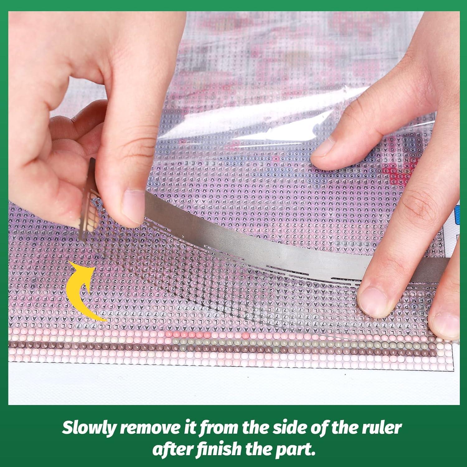 imageWhaline 3Pcs Stainless Diamond Pasted Drawing Ruler Steel 5D Drawing Mesh Ruler with Fix Tools 240 520 1020 Blank Grids for Full Drill or Partial Drills DIY Art Crafts Diamond Painting Kits