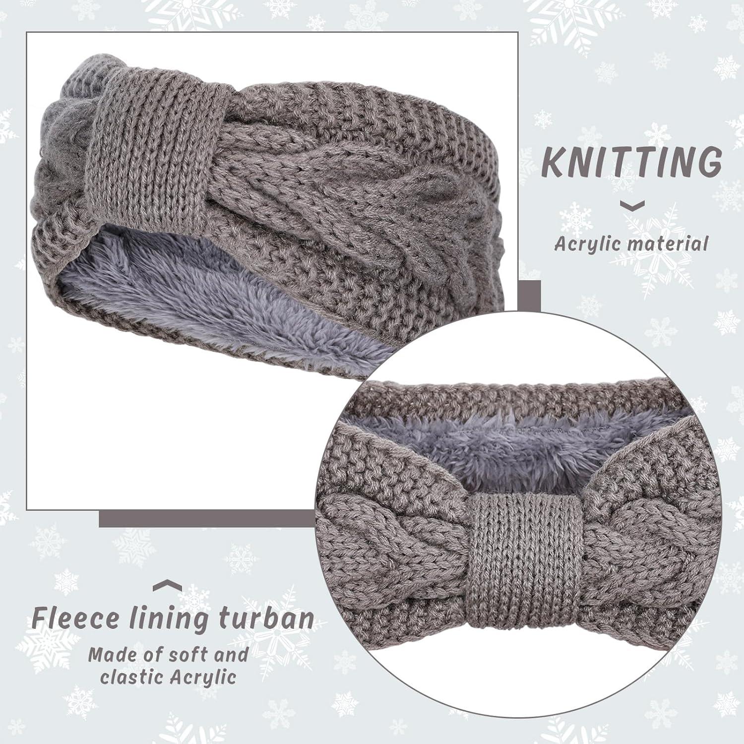 imageWhaline 4 Pack Twisted Knit Headbands Winter Knotted Head Wraps Fuzzy Lined Headband Thick Crochet Turban Ear Warmer Elastic Hair Band Accessories for Women White Pink Black GreyWhite Black