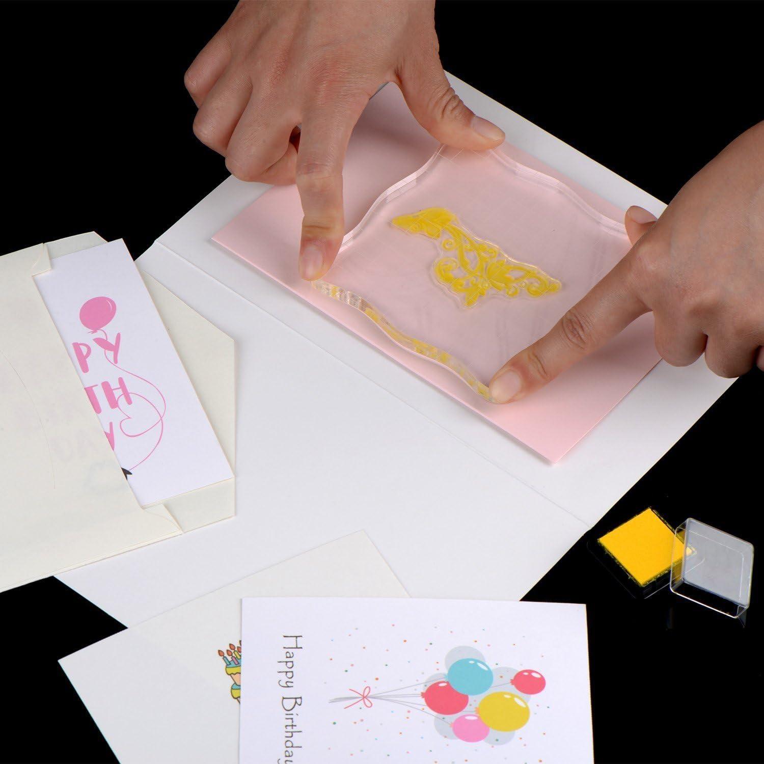 imageWhaline 4 Pieces Stamp Blocks with Grid and Grip Acrylic Clear Stamping Blocks Set Essential Stamping Tools for Scrapbooking Crafts Making