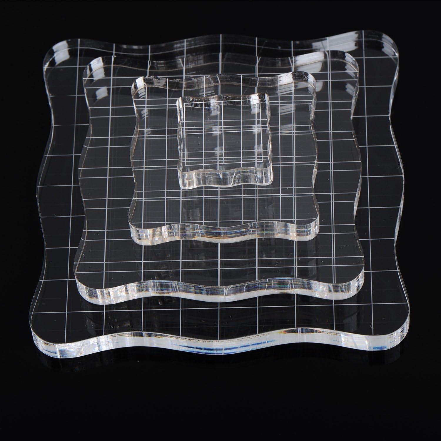 imageWhaline 4 Pieces Stamp Blocks with Grid and Grip Acrylic Clear Stamping Blocks Set Essential Stamping Tools for Scrapbooking Crafts Making