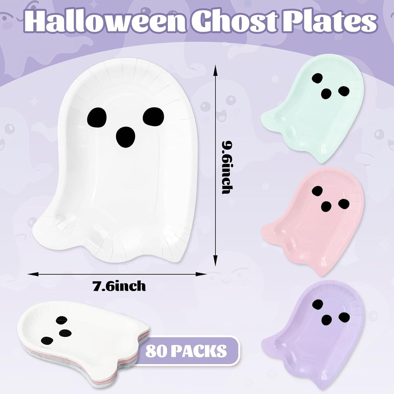 imageWhaline 40Pcs Halloween Paper Plates Boo Ghost Disposable Dinner Plates 4 Pastel Colors Tableware for Party Supplies Table Decor 76 x 96 in80