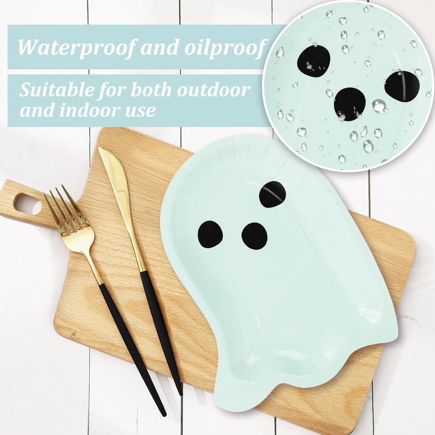 imageWhaline 40Pcs Halloween Paper Plates Boo Ghost Disposable Dinner Plates 4 Pastel Colors Tableware for Party Supplies Table Decor 76 x 96 in80