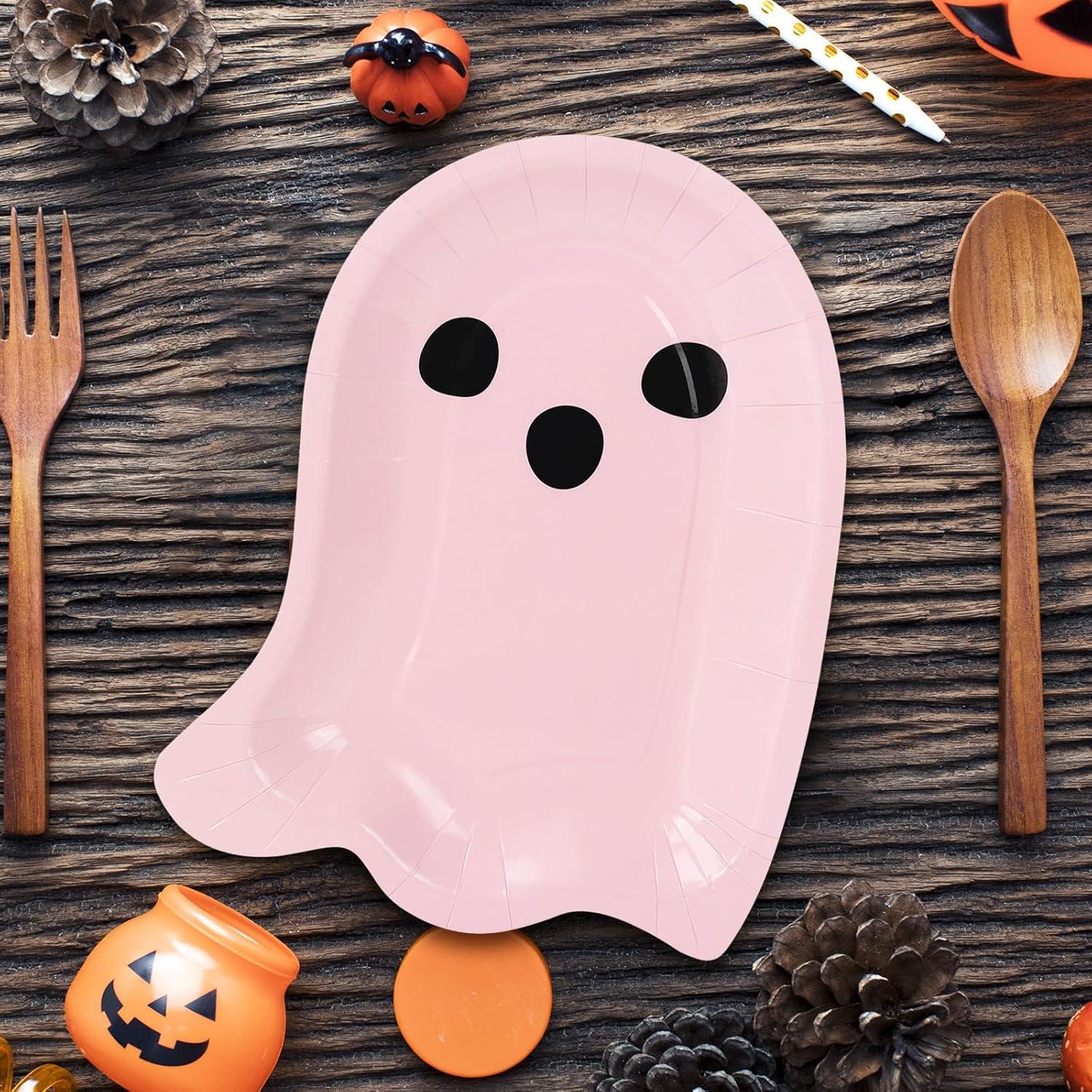 imageWhaline 40Pcs Halloween Paper Plates Boo Ghost Disposable Dinner Plates 4 Pastel Colors Tableware for Party Supplies Table Decor 76 x 96 in80