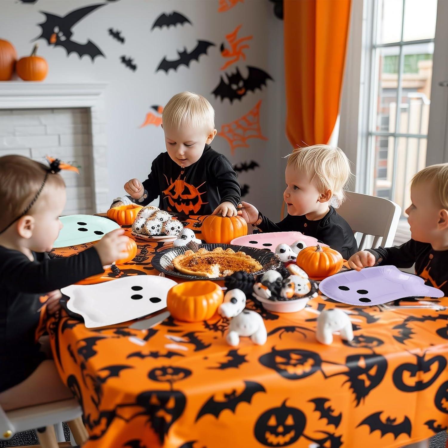 imageWhaline 40Pcs Halloween Paper Plates Boo Ghost Disposable Dinner Plates 4 Pastel Colors Tableware for Party Supplies Table Decor 76 x 96 in80