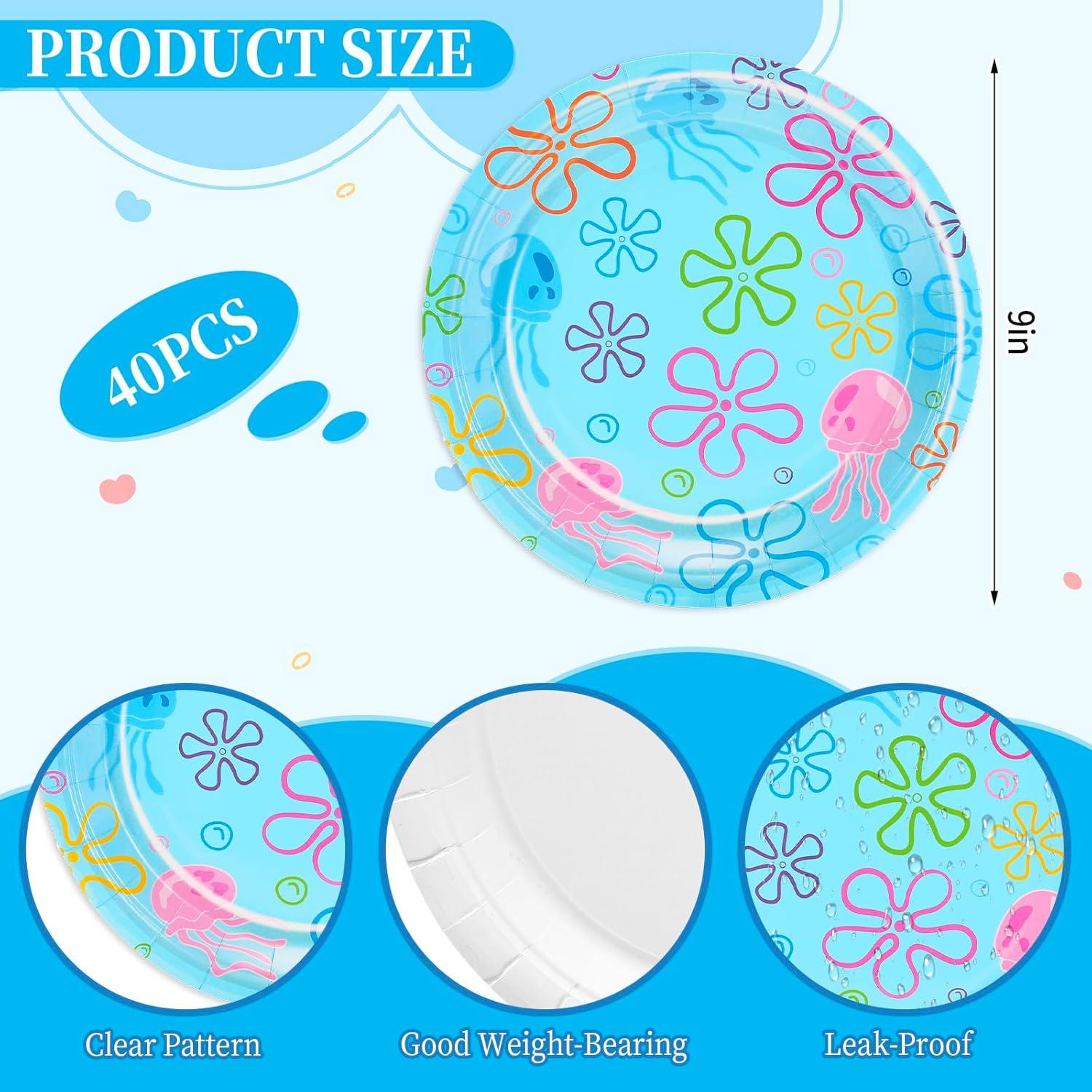 imageWhaline 40Pcs Halloween Paper Plates Pink Ghost Disposable Plates 9 Inch Cute Cartoon Ghost Decorative Round Plates for Halloween Summerween Party Birthday Baby Shower Table DecorUnder The Sea