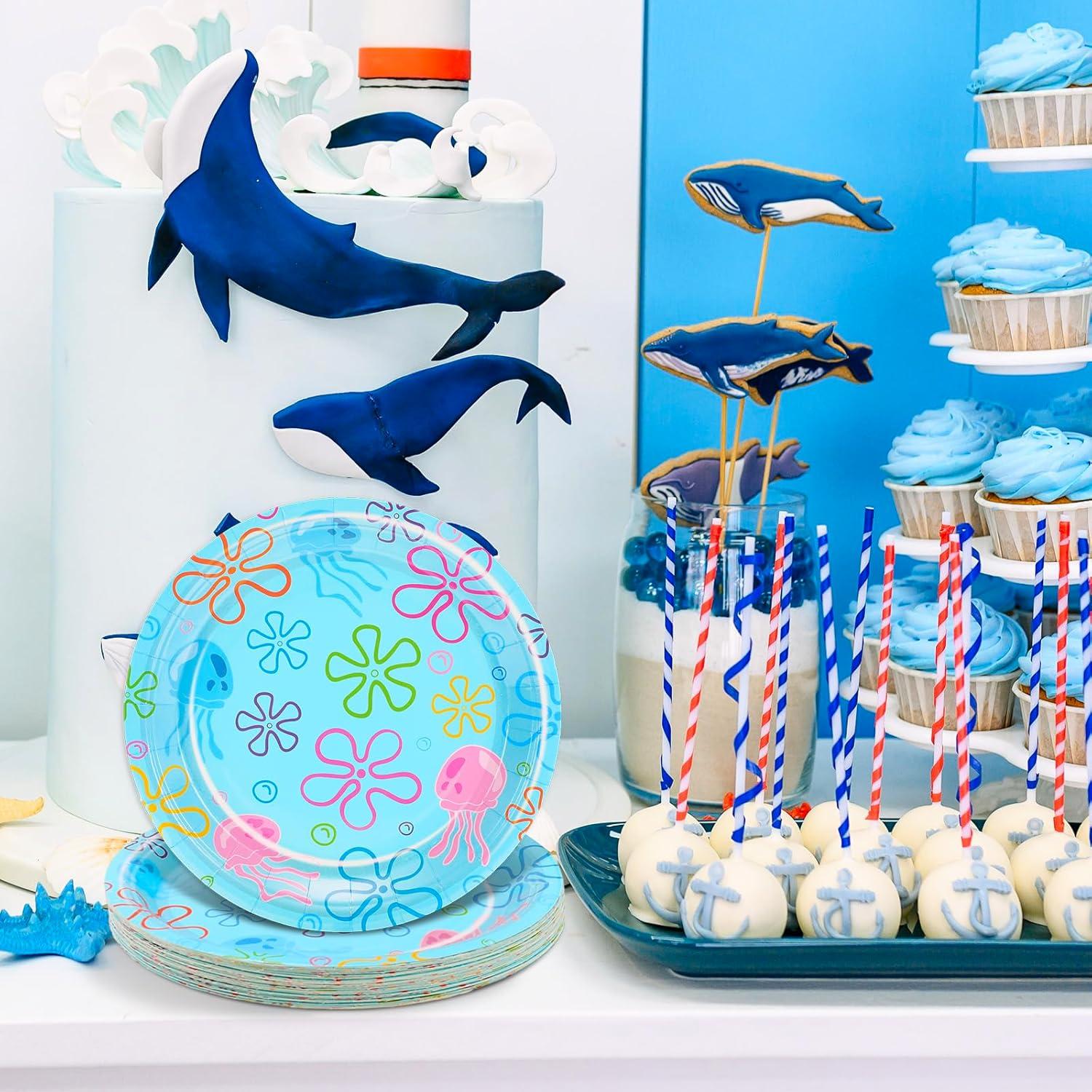 imageWhaline 40Pcs Halloween Paper Plates Pink Ghost Disposable Plates 9 Inch Cute Cartoon Ghost Decorative Round Plates for Halloween Summerween Party Birthday Baby Shower Table DecorUnder The Sea