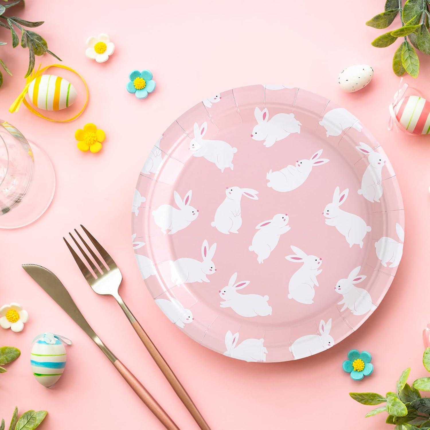 imageWhaline 40Pcs Halloween Paper Plates Pink Ghost Disposable Plates 9 Inch Cute Cartoon Ghost Decorative Round Plates for Halloween Summerween Party Birthday Baby Shower Table DecorBunny