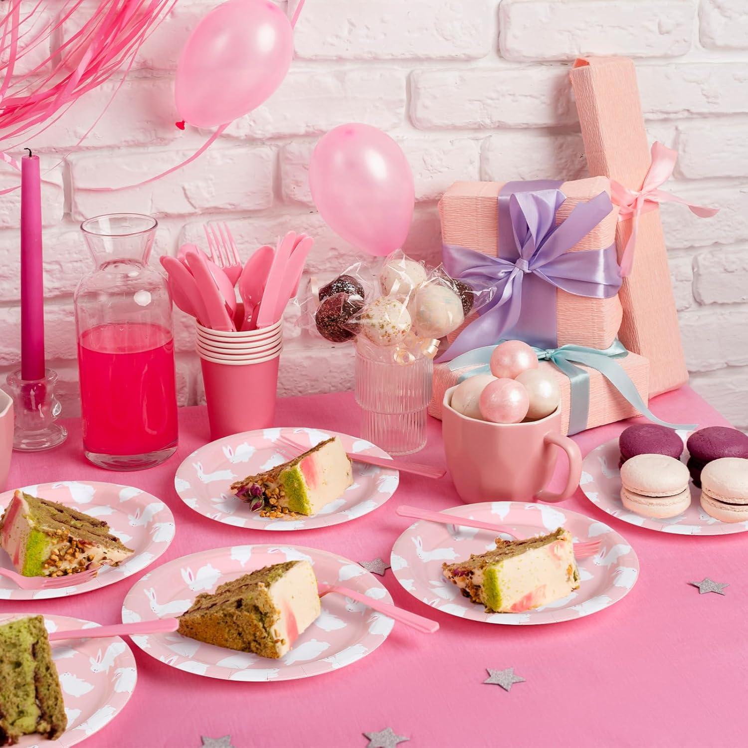 imageWhaline 40Pcs Halloween Paper Plates Pink Ghost Disposable Plates 9 Inch Cute Cartoon Ghost Decorative Round Plates for Halloween Summerween Party Birthday Baby Shower Table DecorBunny