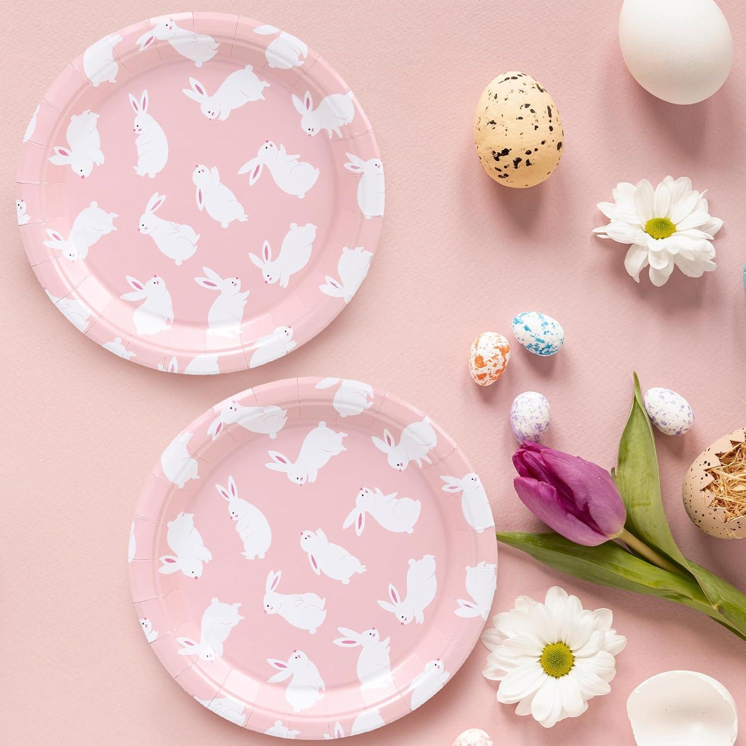 imageWhaline 40Pcs Halloween Paper Plates Pink Ghost Disposable Plates 9 Inch Cute Cartoon Ghost Decorative Round Plates for Halloween Summerween Party Birthday Baby Shower Table DecorBunny