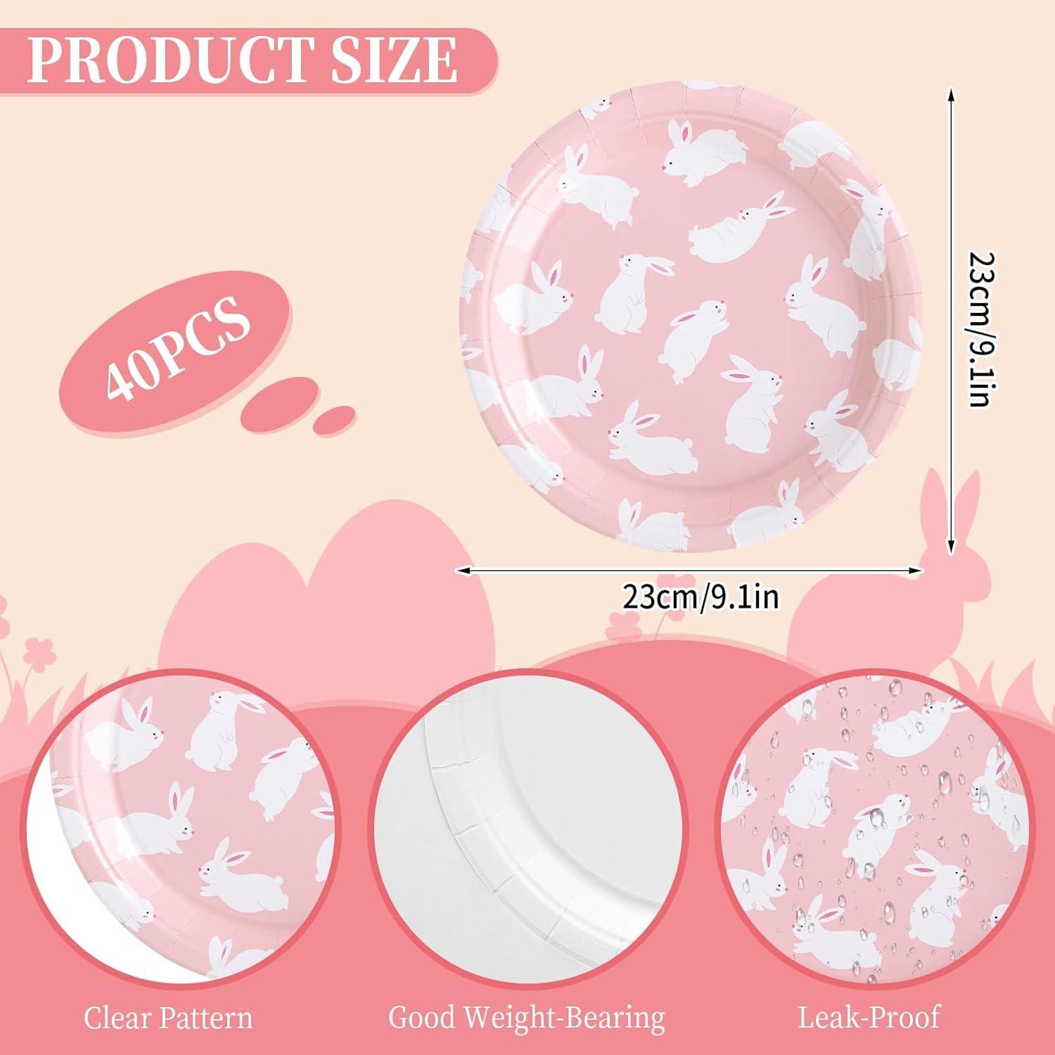 imageWhaline 40Pcs Halloween Paper Plates Pink Ghost Disposable Plates 9 Inch Cute Cartoon Ghost Decorative Round Plates for Halloween Summerween Party Birthday Baby Shower Table DecorBunny